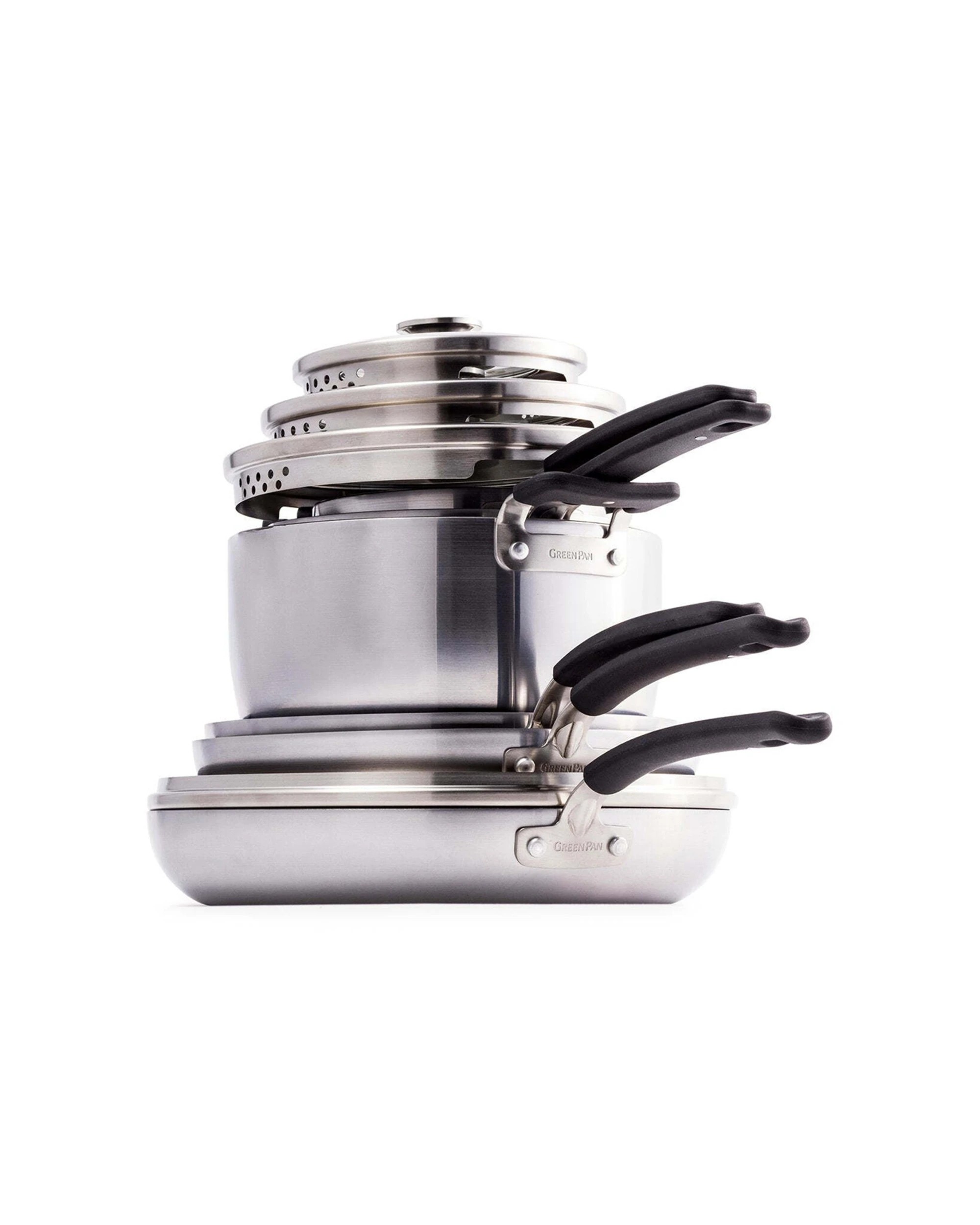 1 11pc Greenpan Levels Stackable Tri-ply Stainless Steel Home Kitchen Cooking Set
 - Silver, 1 of 8