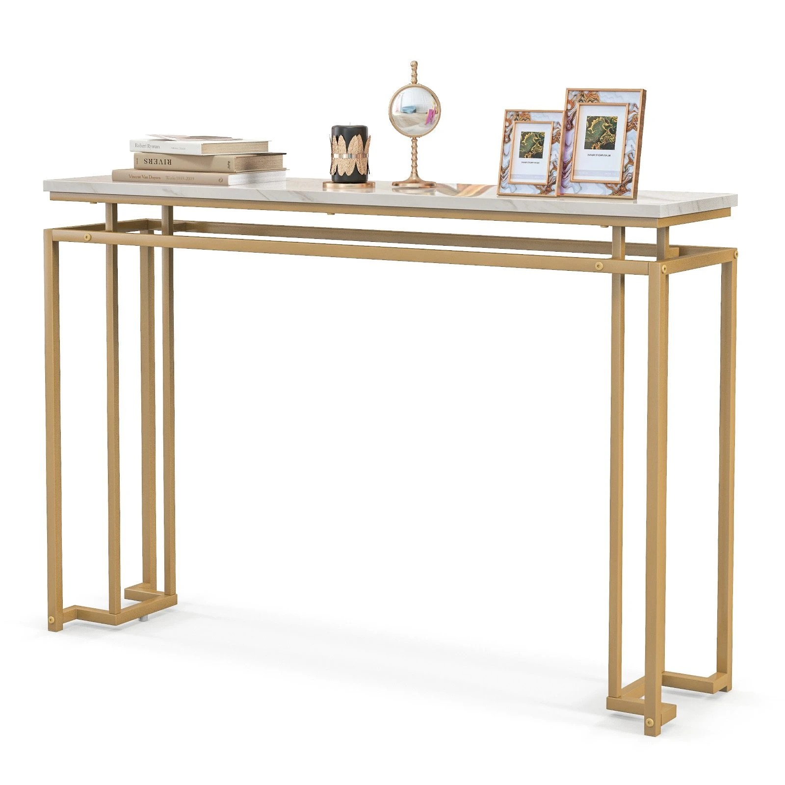 5 Costway Metal Frame Console Table Narrow Hallway Table Entryway Display Table Golde, 5 of 5