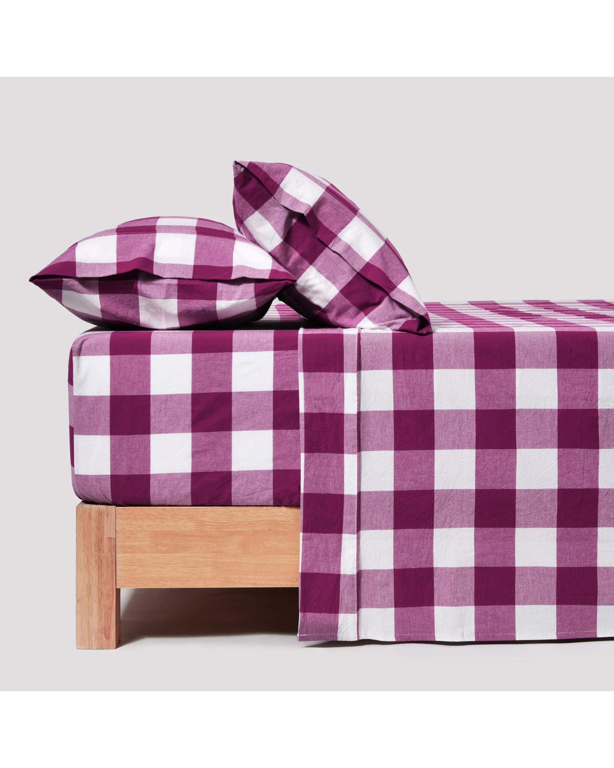 1 Dreamaker Remy Yarn Dyed Washed Cotton Checkered Sheet Set - Double Bed - Berry, 1 of 5