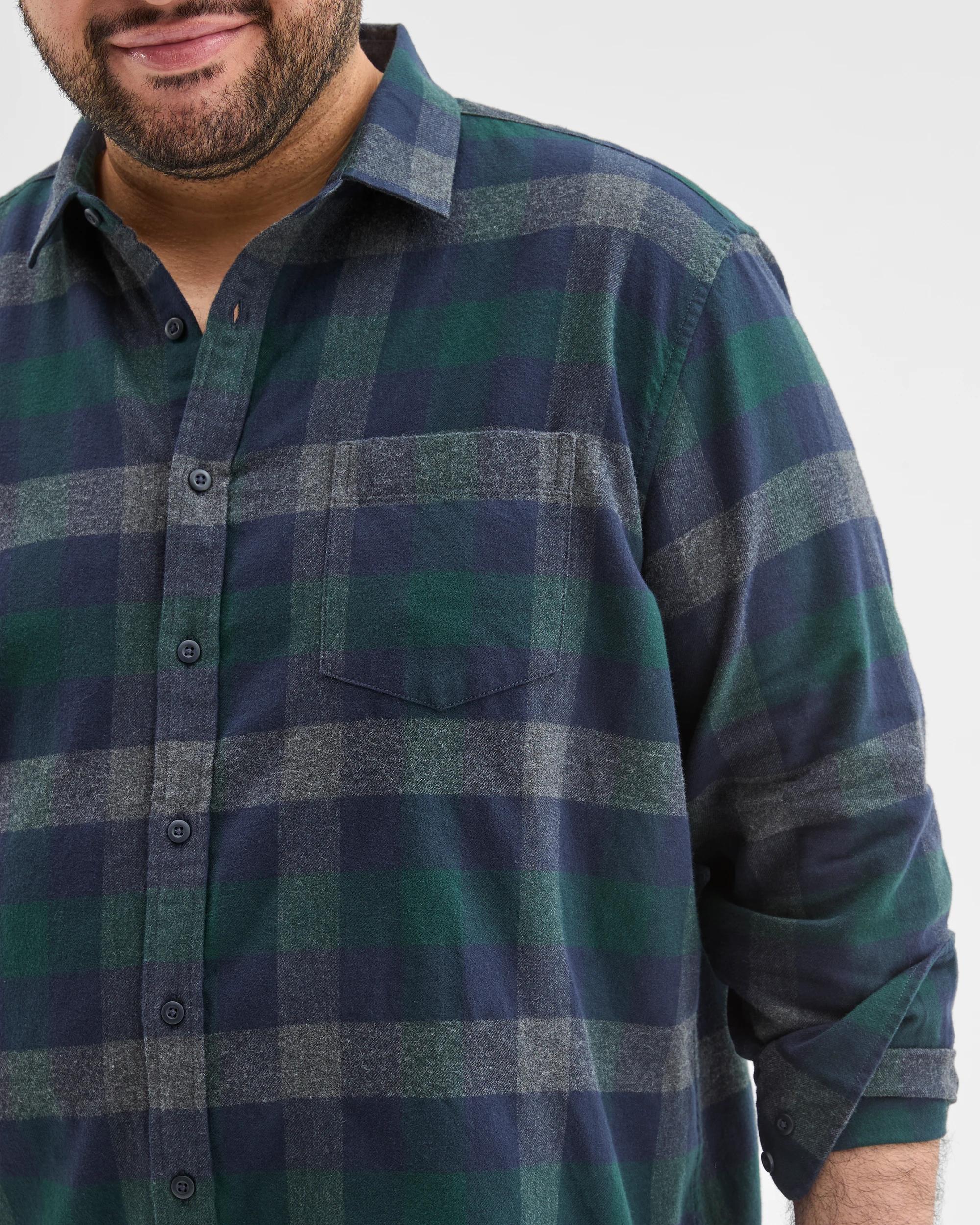 3 Target Man Plus Plus Size Australian Cotton Long Sleeve Flannelette Shirt WINTER GREEN, 3 of 7