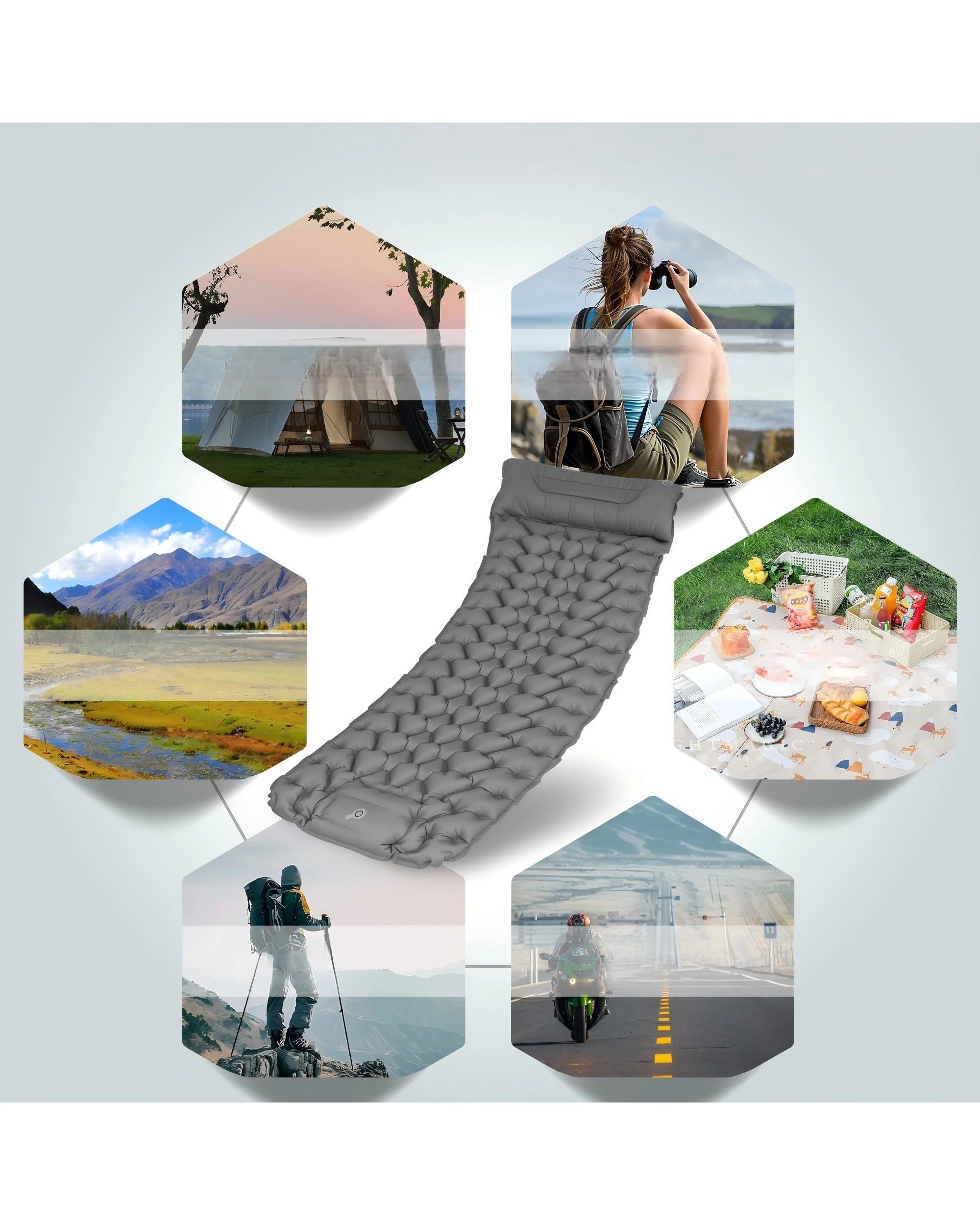 8 Advwin Camping Sleeping Pad with Pillow Built-in Foot Pump - Grey, 8 of 8