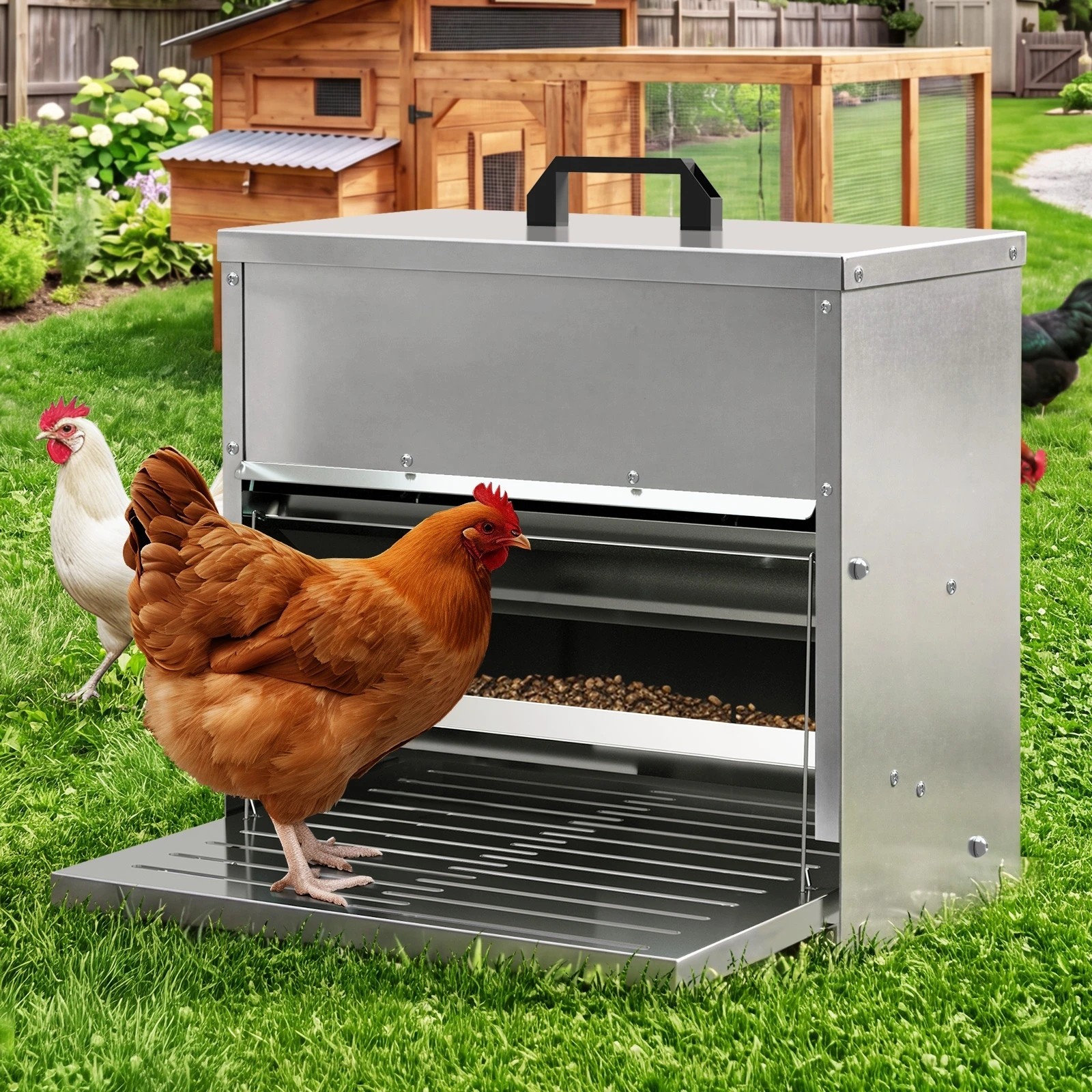 3 Alopet Automatic Chicken Feeder Auto Coop Chick Treadle Self Opening 10kg - Silver, 3 of 7