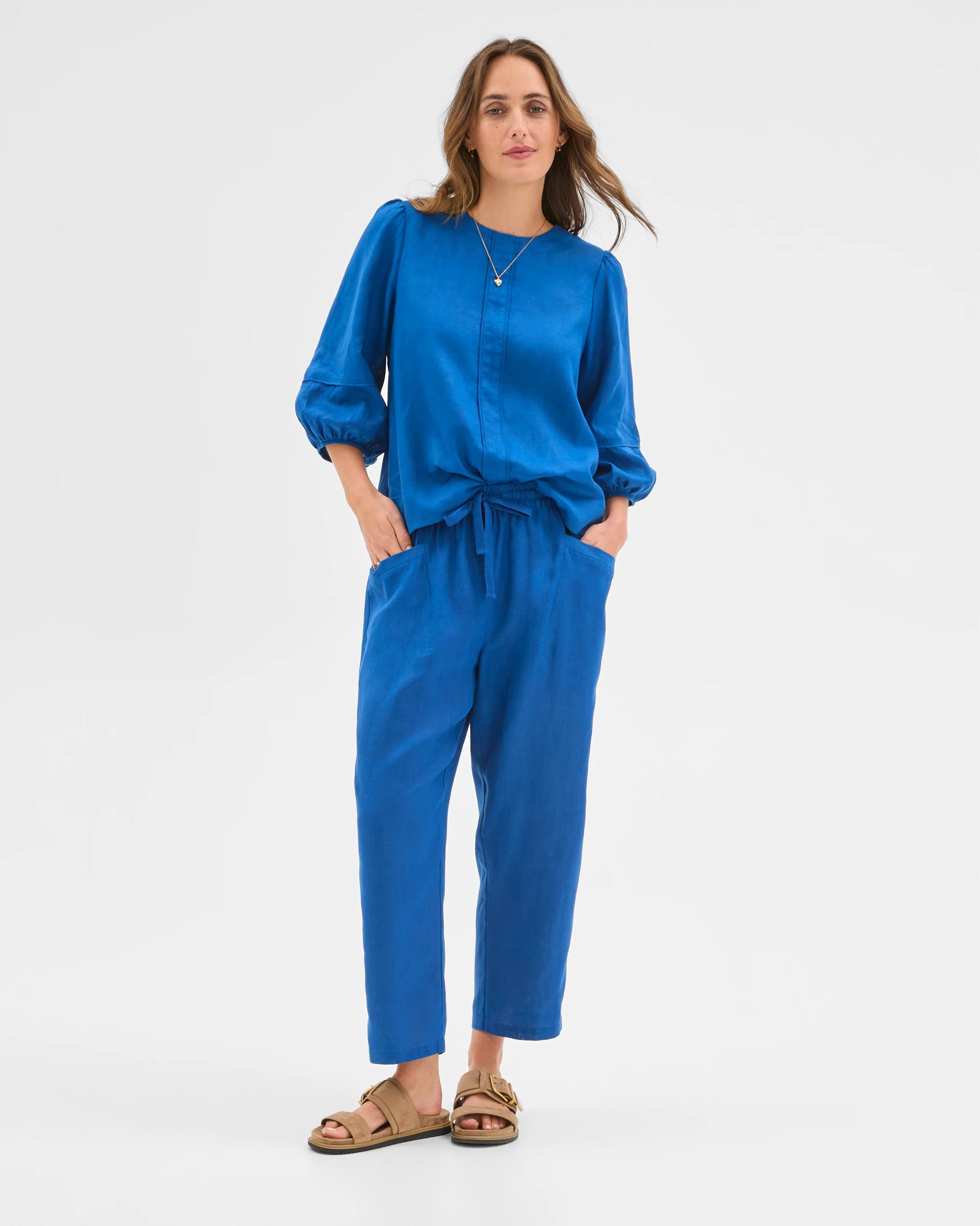 2 Target Woman European Linen Tapered Pants DEEP OCEAN, 2 of 5