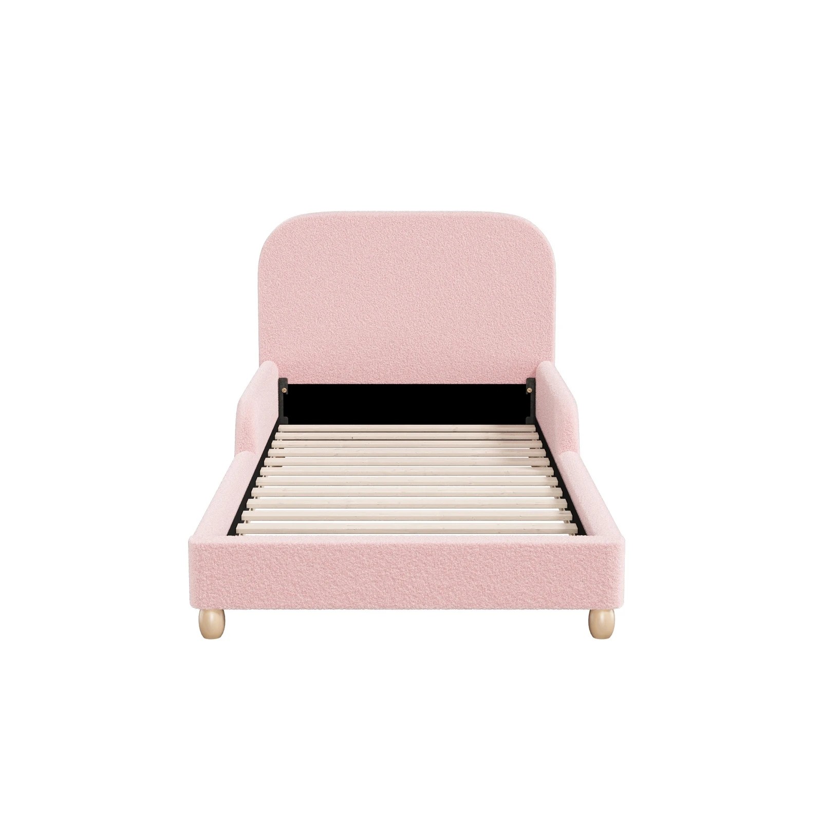 5 Oikiture Kids Bed Frame Single Size with Side Guard Rails Boucle - Pink, 5 of 10