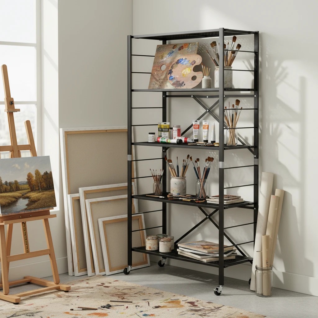 2 Costway 1.53M Folding Storage Shelf 5-Tier Display Rack Plant Stand w/Wheels Metal Frame, 2 of 4