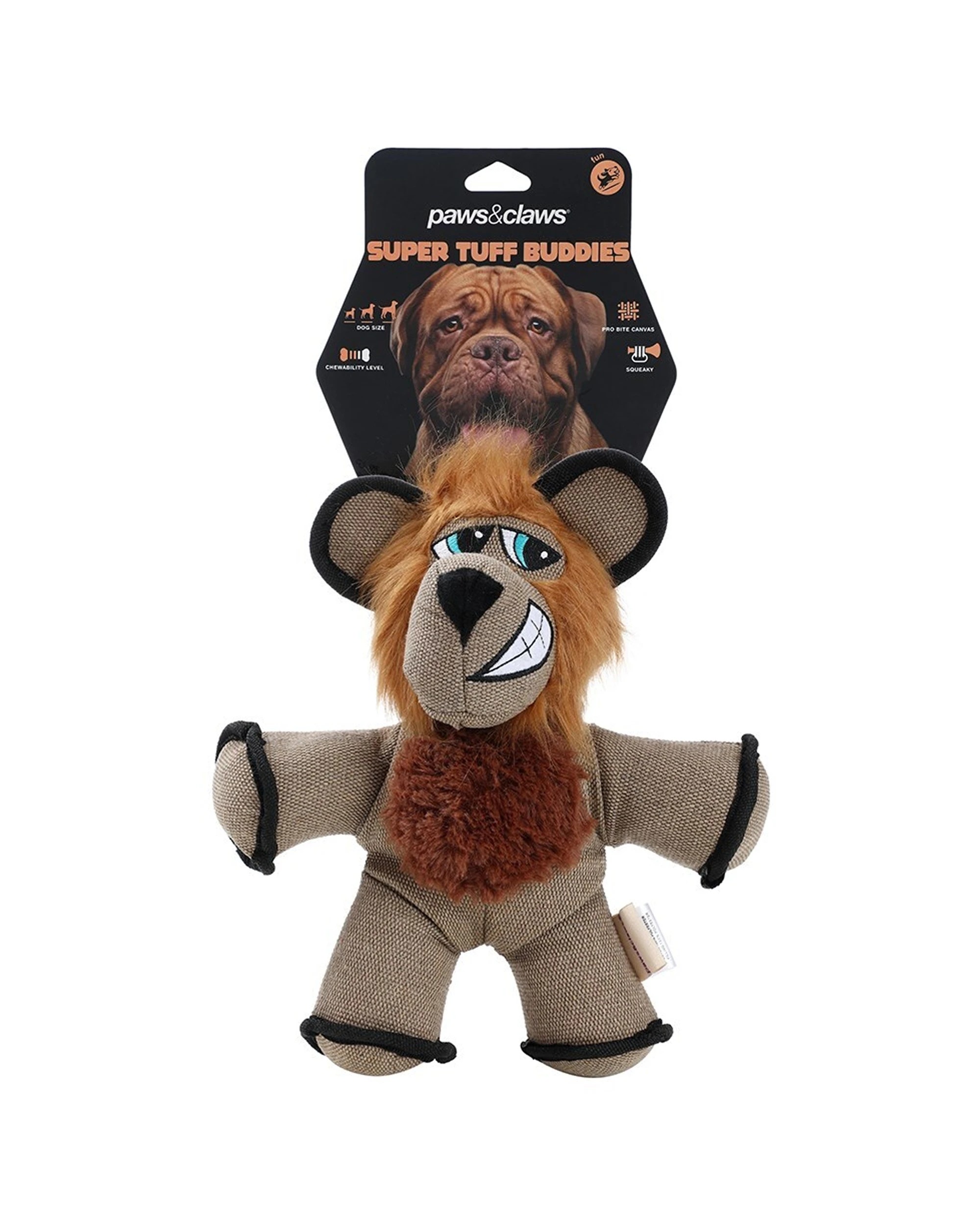 1 Paws And Claws 32cm Super Tuff Buddies Oxford Pet Interactive Toy Lion Squeaker
 - Brown, 1 of 4