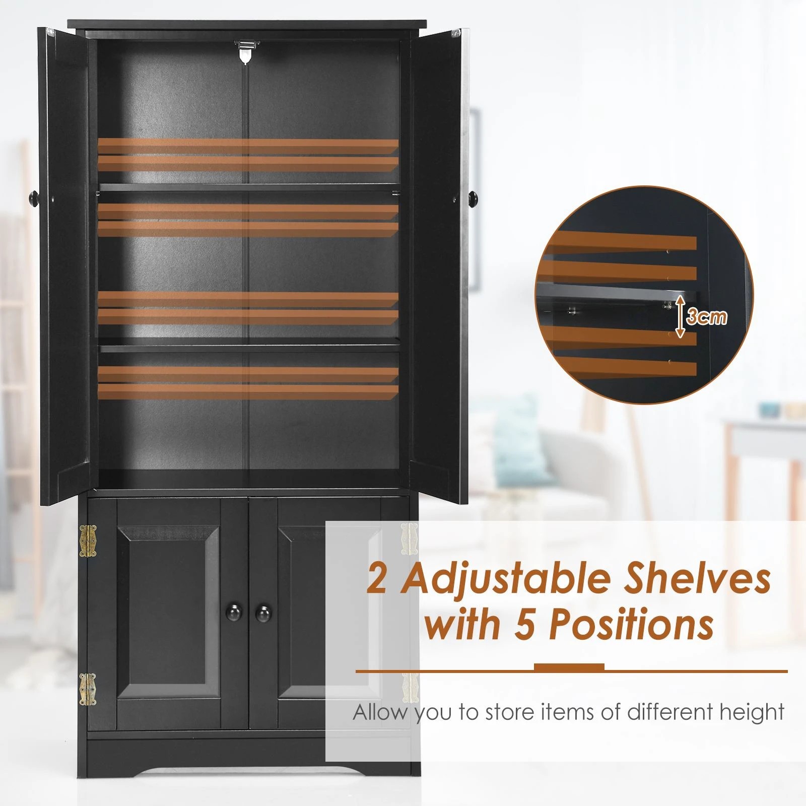 5 Costway Wooden Buffet Sideboard Vintage Black, 5 of 7