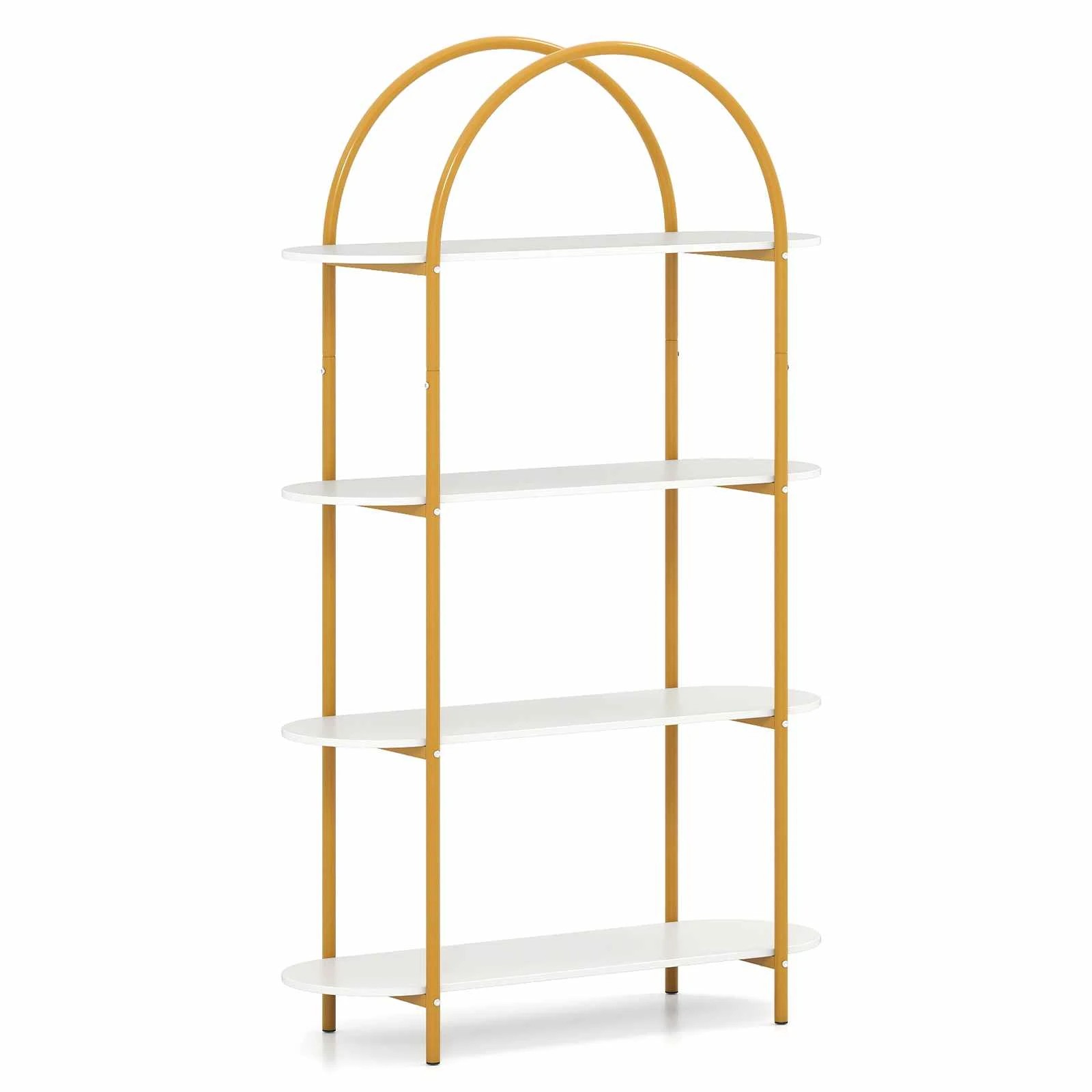 1 Costway Arched Bookshelf 4-Tier Open Bookcase Metal Display Storage Organizer Plant Stand - White, 1 of 4