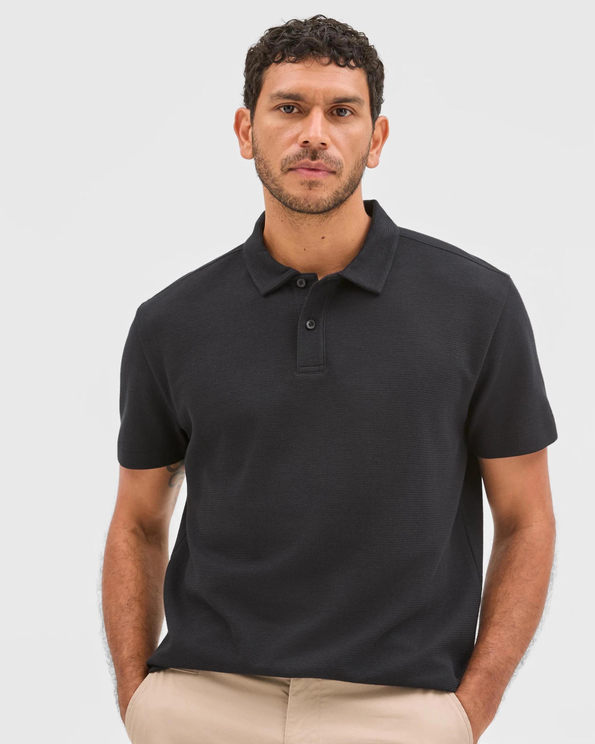 1 Target Australian Cotton Textured Fashion Polo Top BLACK, 1 of 5