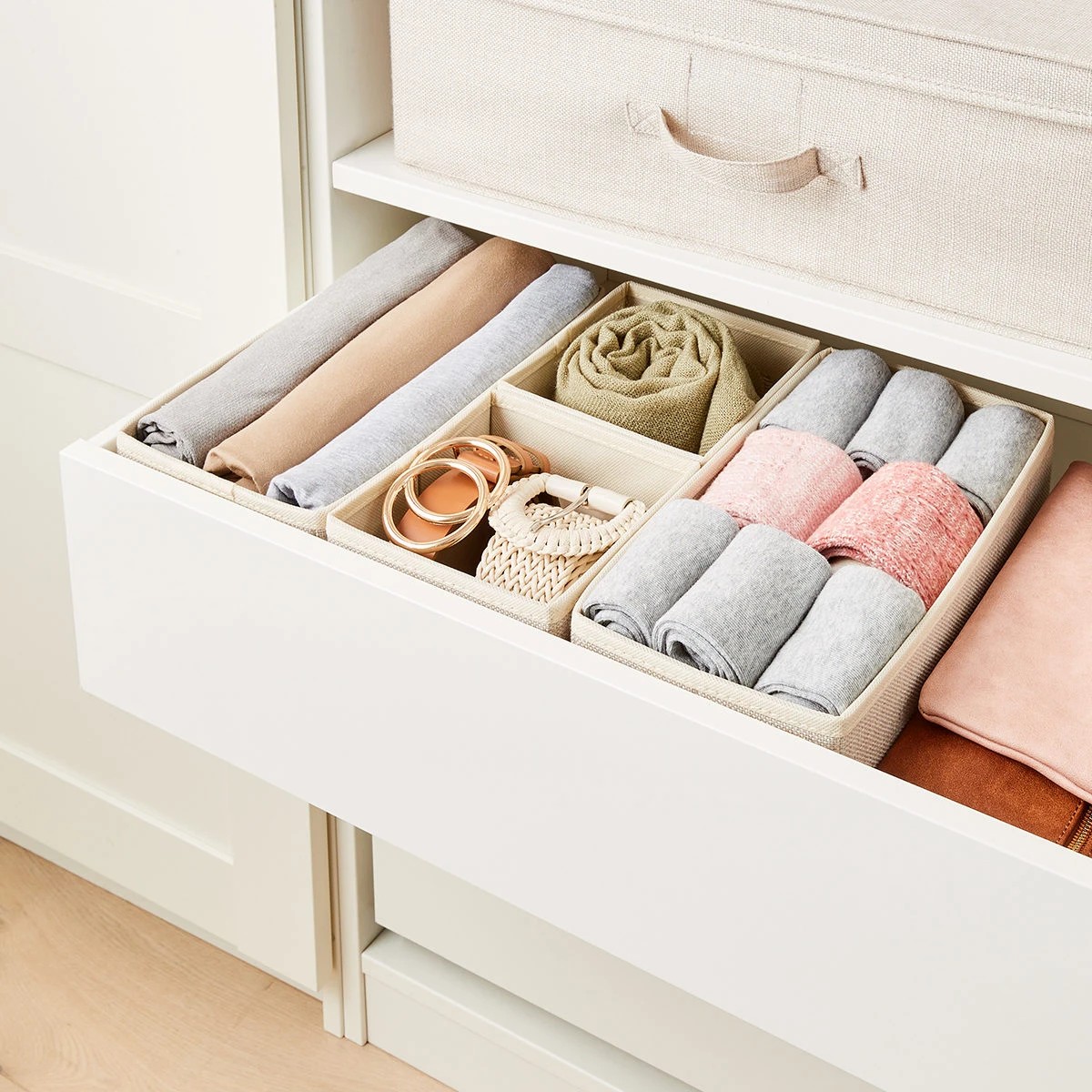 1 Set of 4 Linen Look Drawer Organisers, 1 of 9