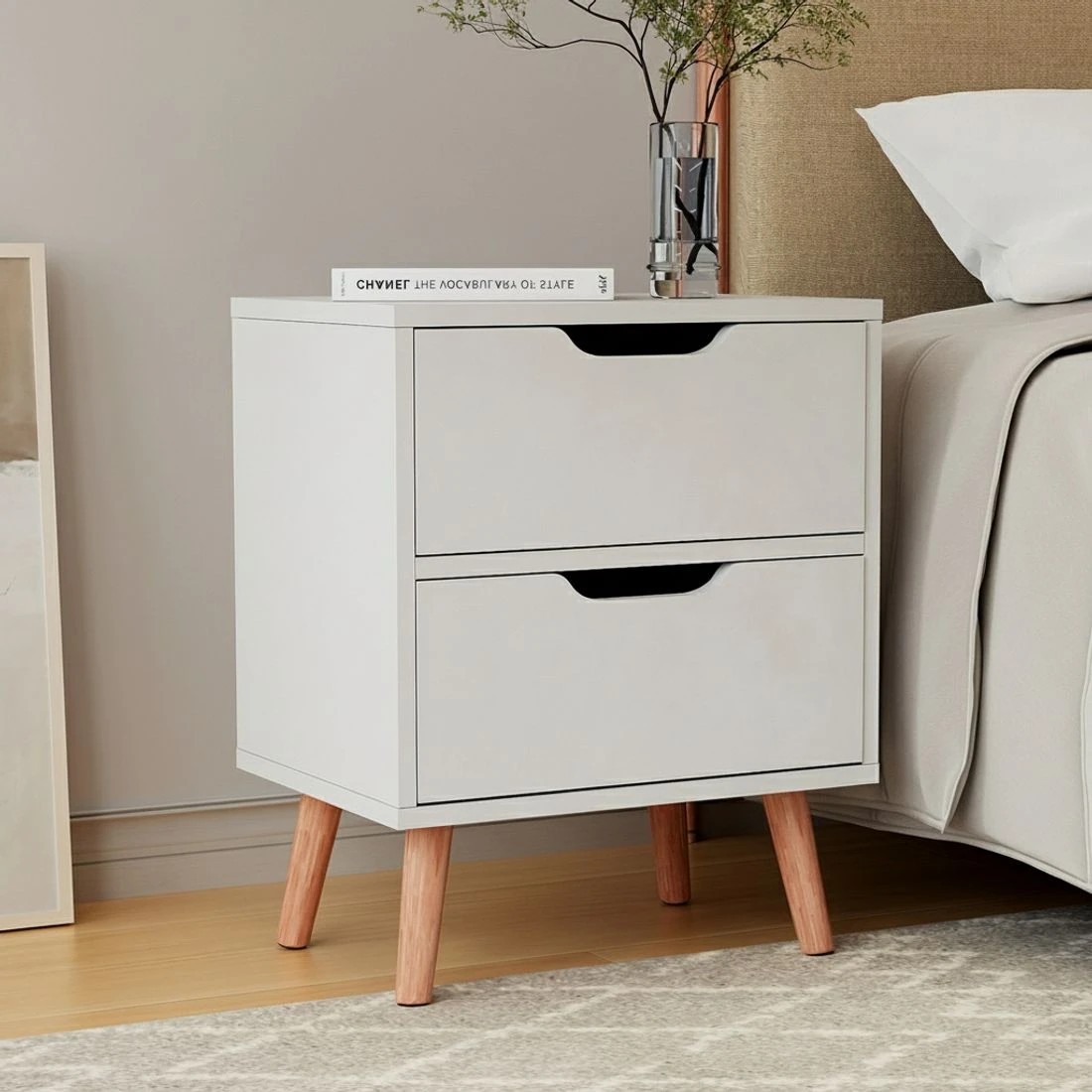 5 Artiss Bedside Table 2 Drawers - BODEN - White, 5 of 6