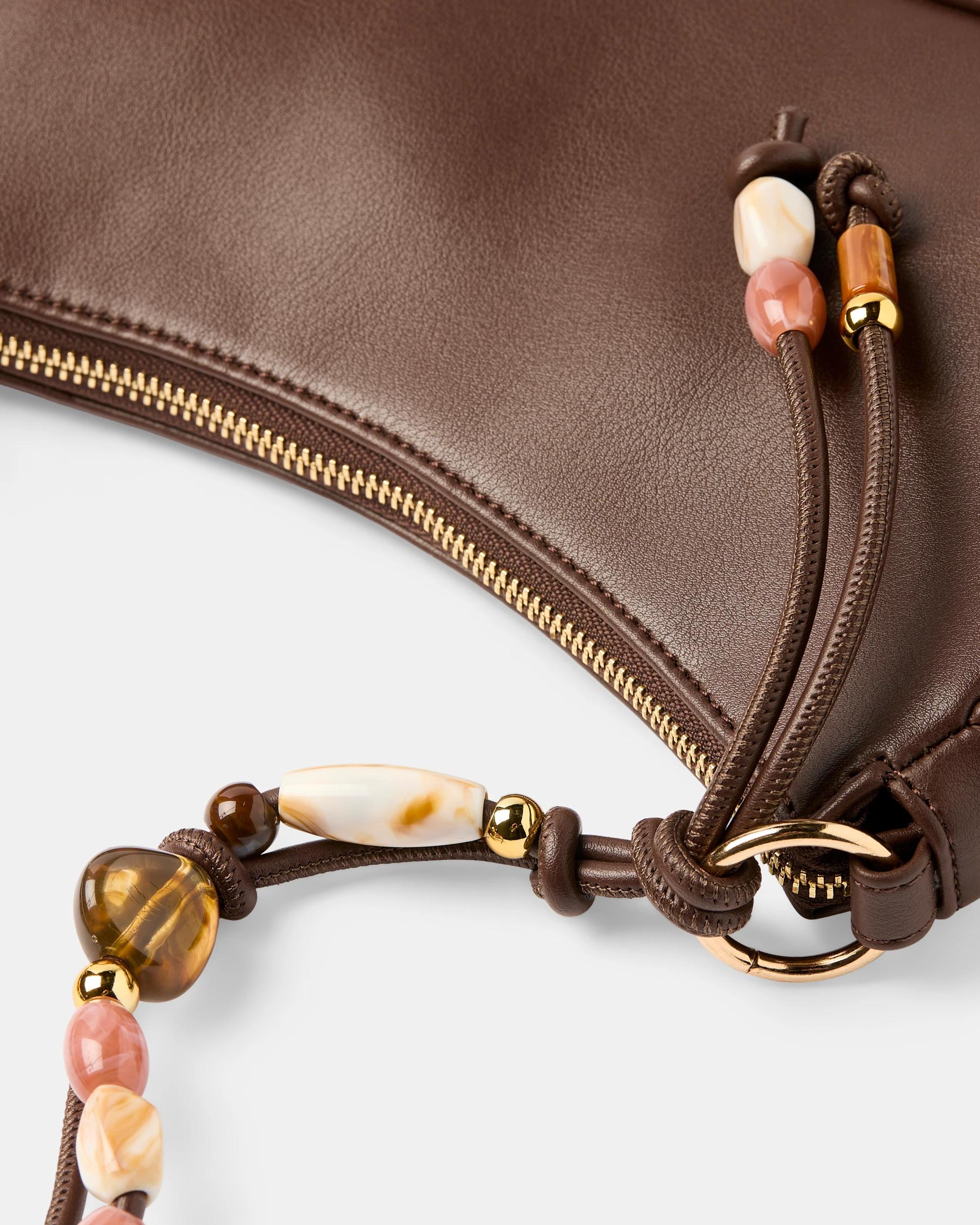 3 Beaded Handle Shoulder Bag Acc Brown, 3 of 3