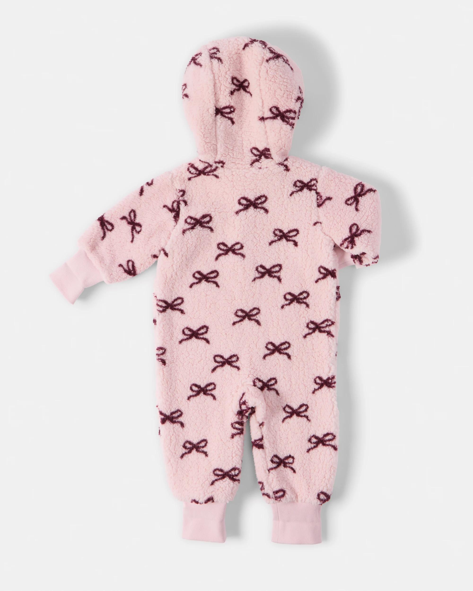2 Printed Fluffy Pramsuit Pnk Bow, 2 of 4