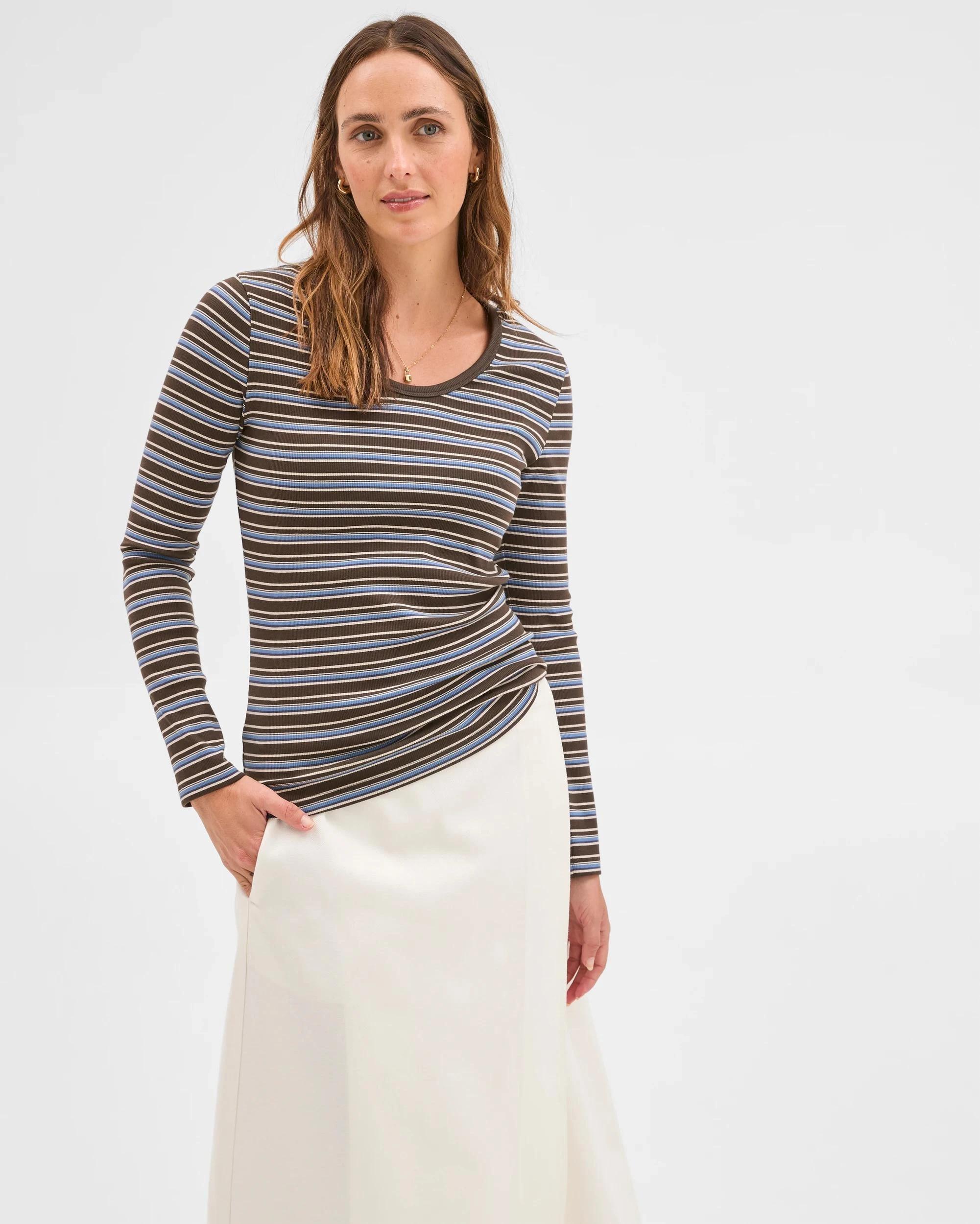 3 Target Woman Australian Cotton Long Sleeve Scoop Neck Rib T-Shirt STRIPE, 3 of 5