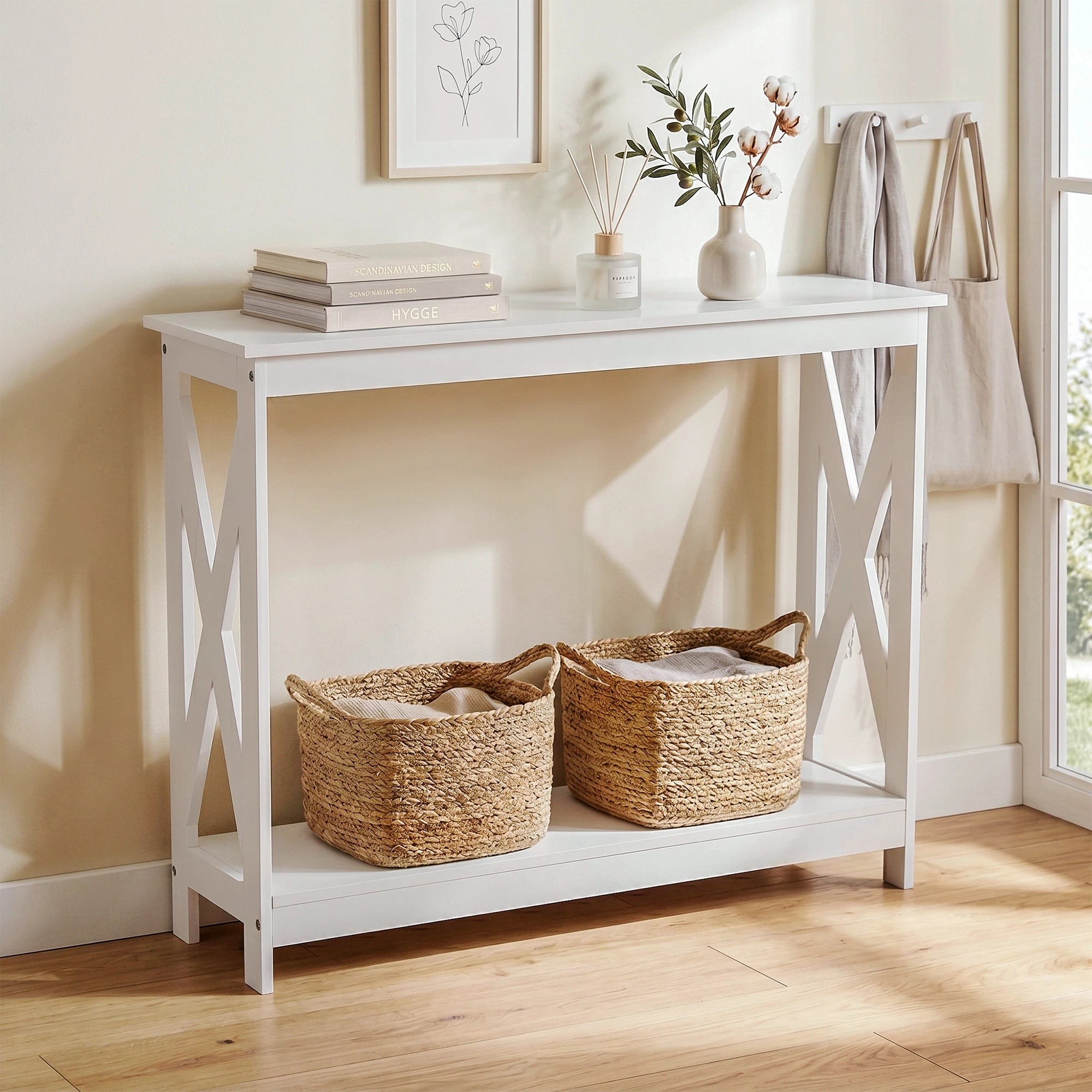 9 Artiss Console Table Entryway Hallway Display 2-Tier Narrow Sofa Table 100CM - White, 9 of 9
