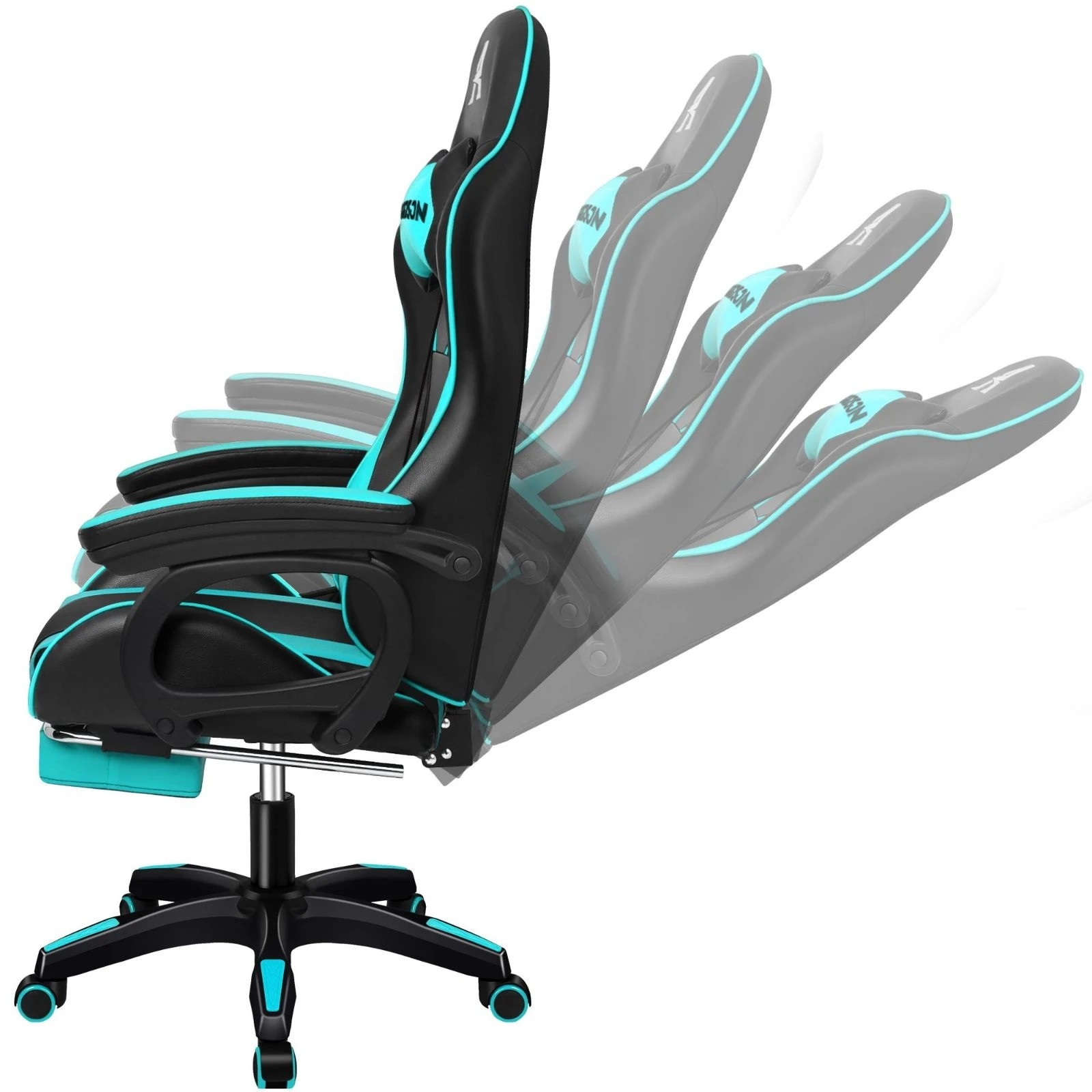7 Alfordson Gaming Office Chair Massage Racing Computer Seat Footrest Leather - Cyan, 7 of 10