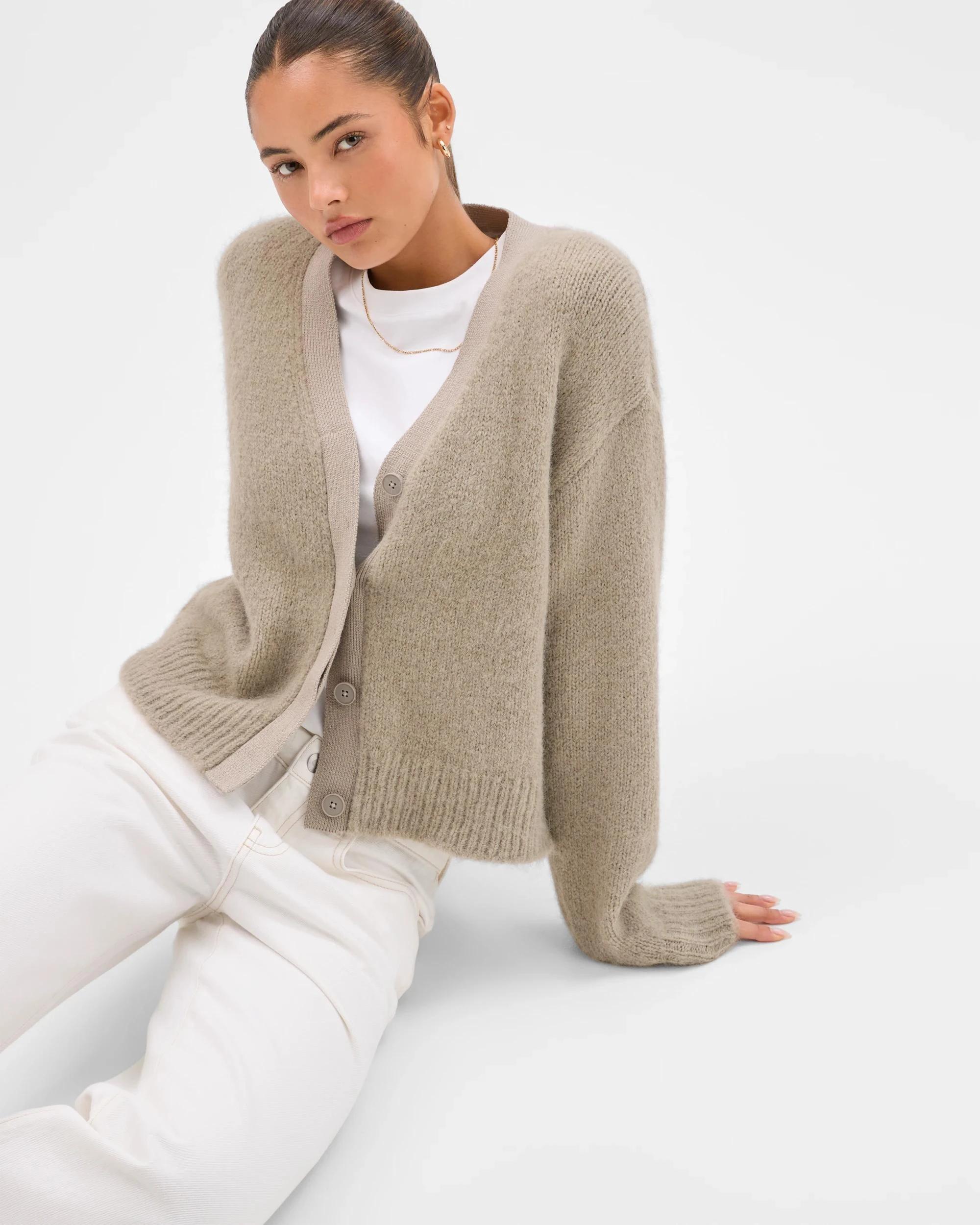 5 Lily Loves Contrast Bind Cardigan CHAMOIS TAN, 5 of 7