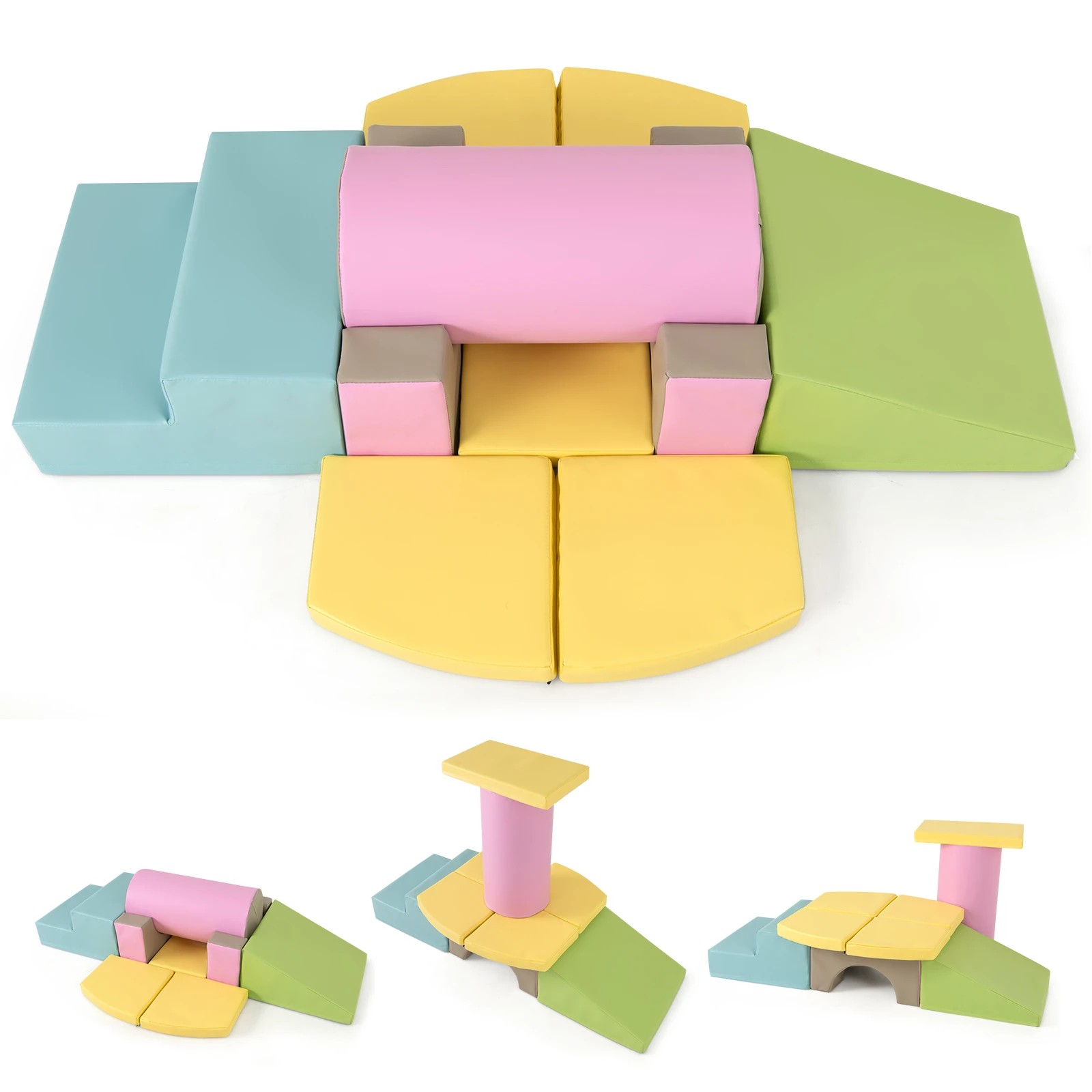1 Costway 10PCS Foam Climbing Toys PU Leather Building Blocks Lightweight Activity Play Set - Multi, 1 of 1