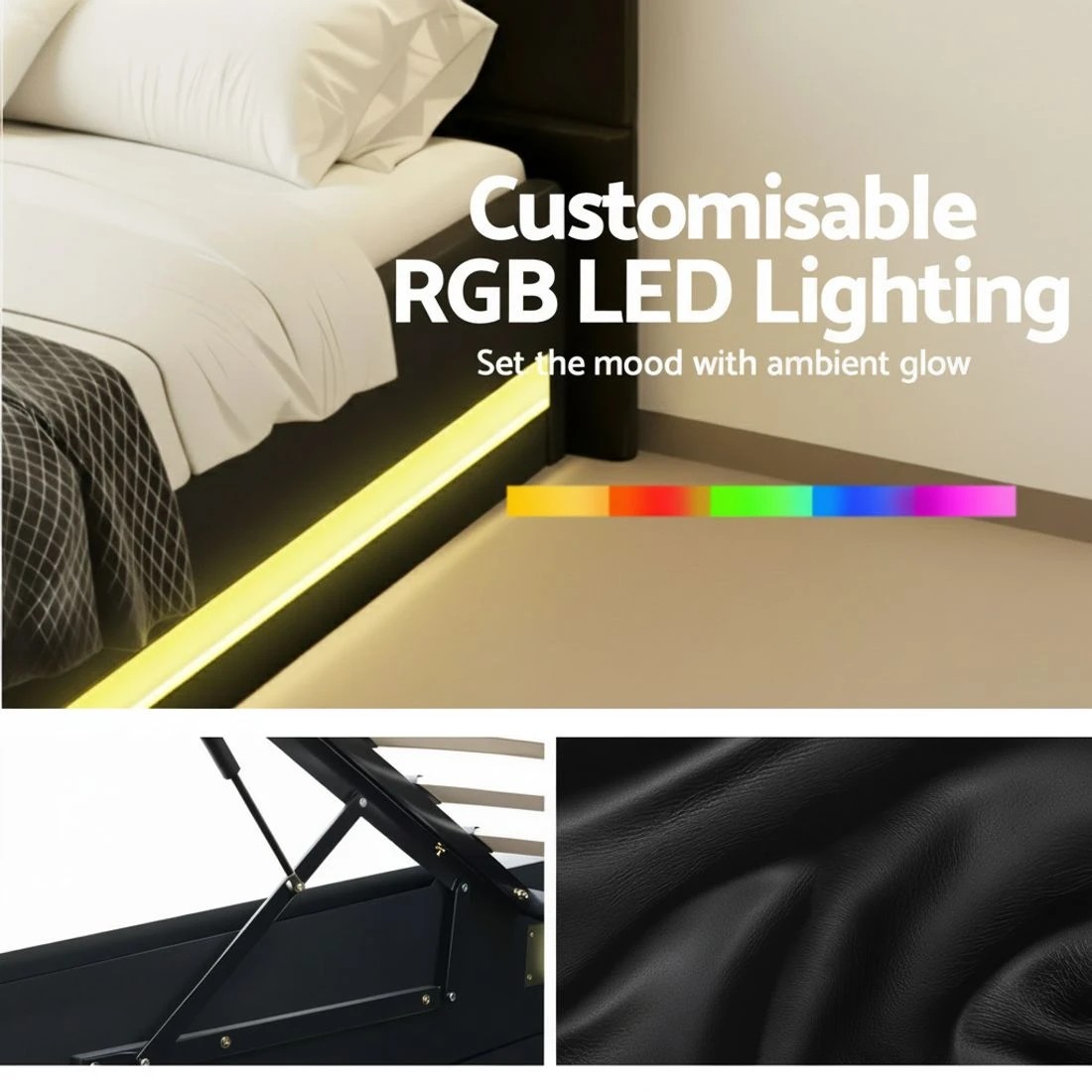 7 Artiss RGB LED Queen Bed Frame with 32cm Giselle Mattress Set - Multi, 7 of 10