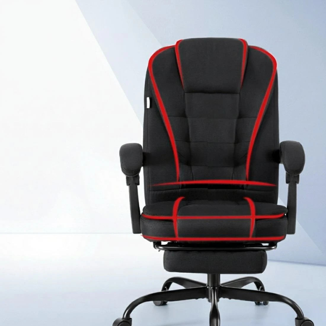 3 Artiss Office Chair Executive Fabric Seat Racing Computer Desk Chairs Footrest - Black, 3 of 5