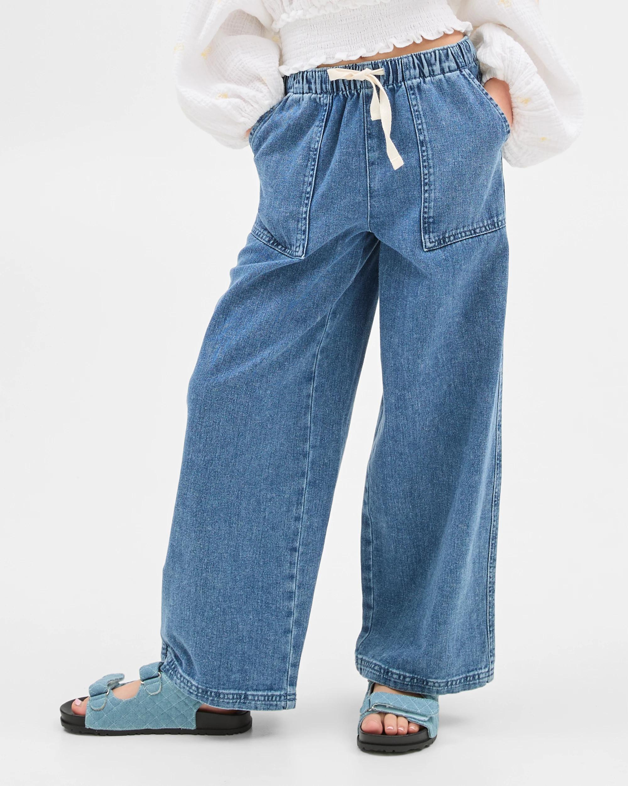 4 Target Denim Wide Leg Pull On Denim Pants MID WASH, 4 of 9