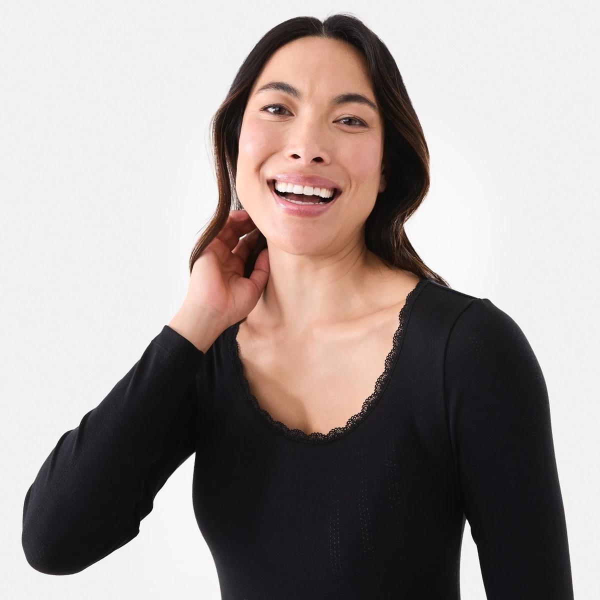 5 Pointelle Long Sleeve Top Black, 5 of 6