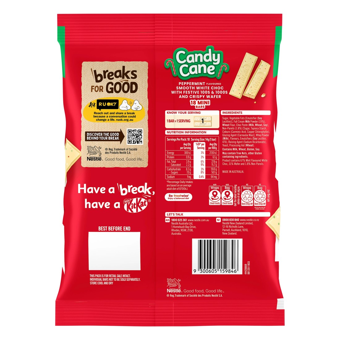 2 18 Pack Nestle KitKat Peppermint Candy Cane Flavour Mini Value Pack 252g, 2 of 2