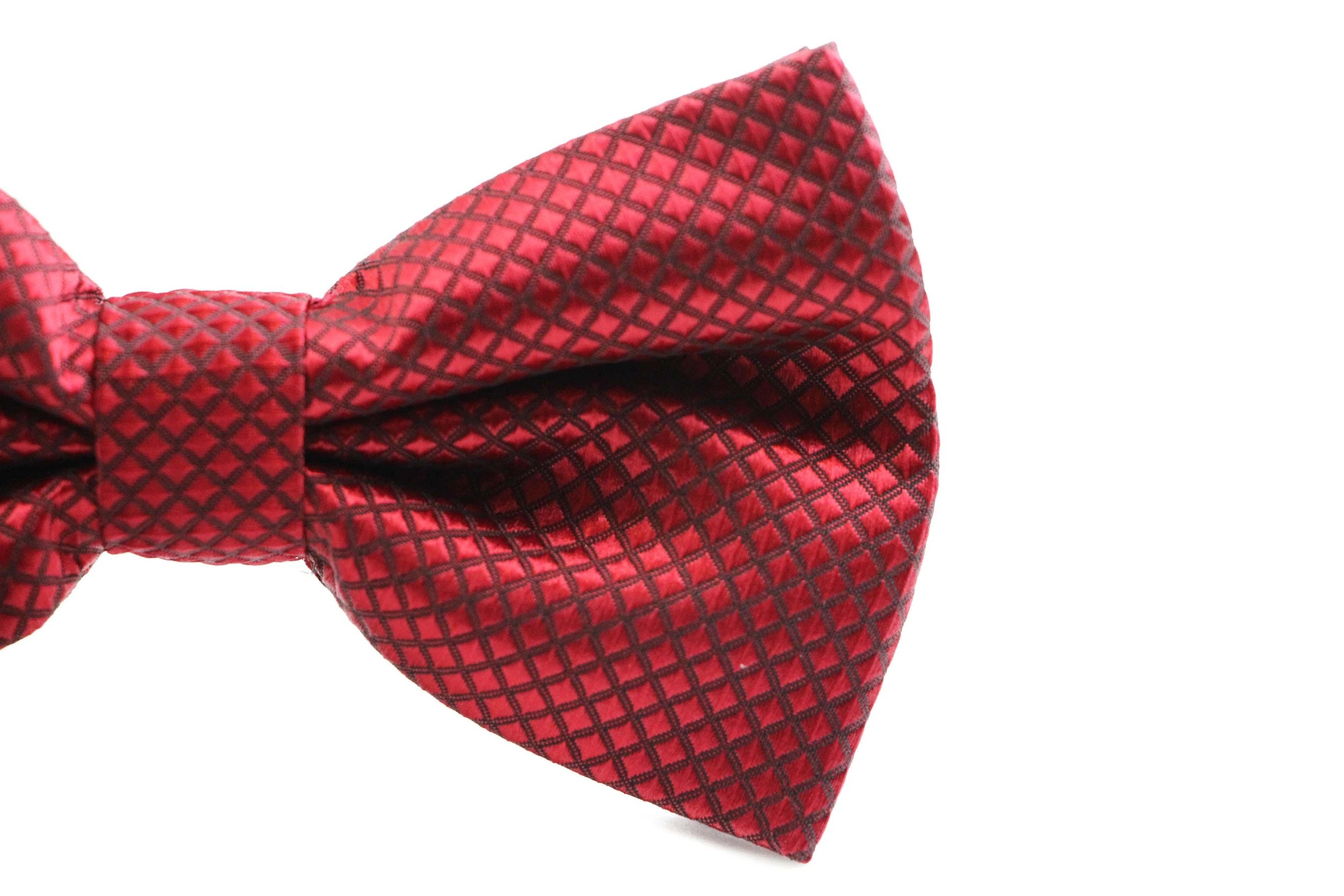 3 Zasel Mens Maroon Plain Coloured Large Patterned Checkered Bow Tie - Brown, 3 of 3