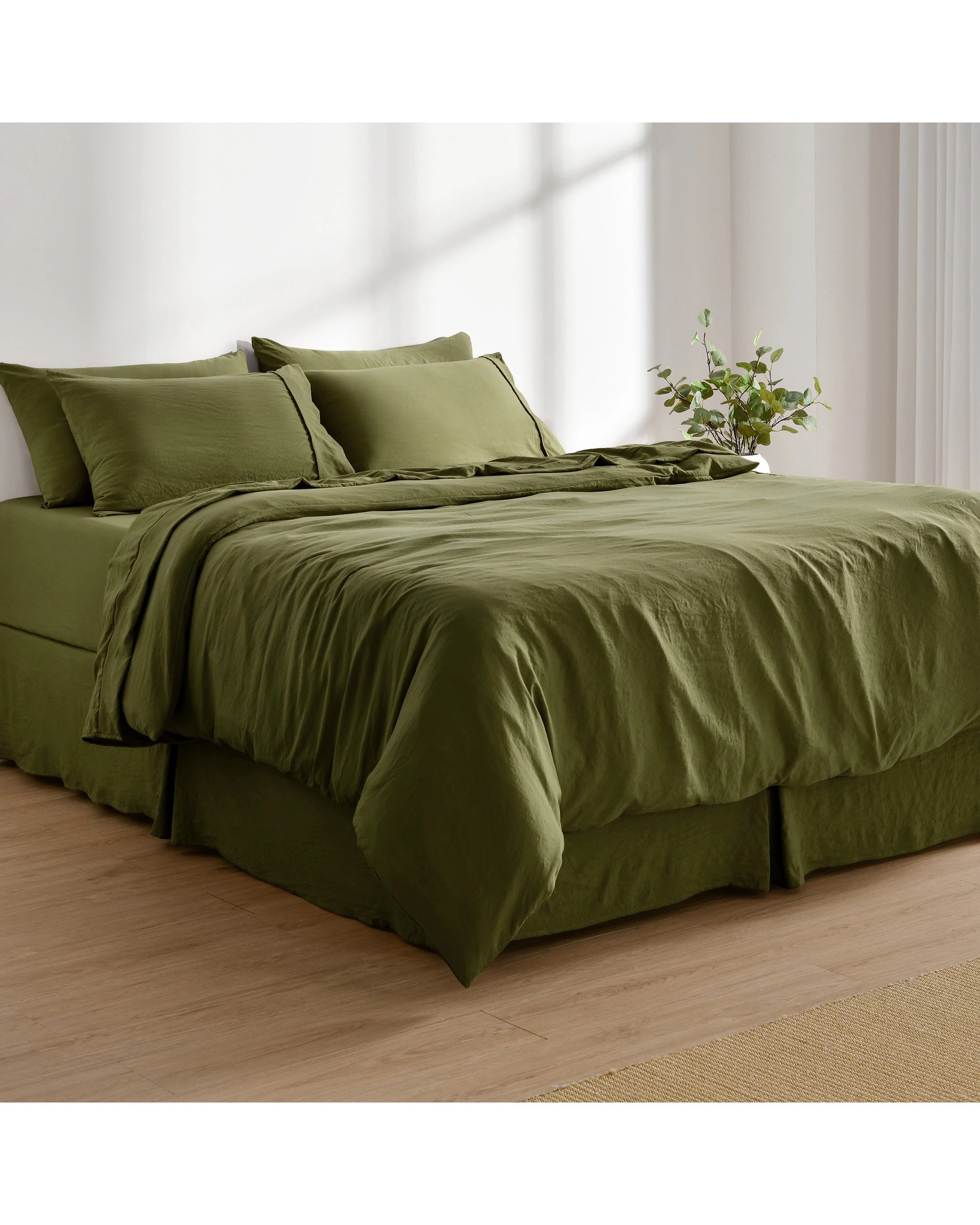 8 Dreamaker Superfine Washed Microfibre Pleated Valance - Super King Bed - Olive, 8 of 9