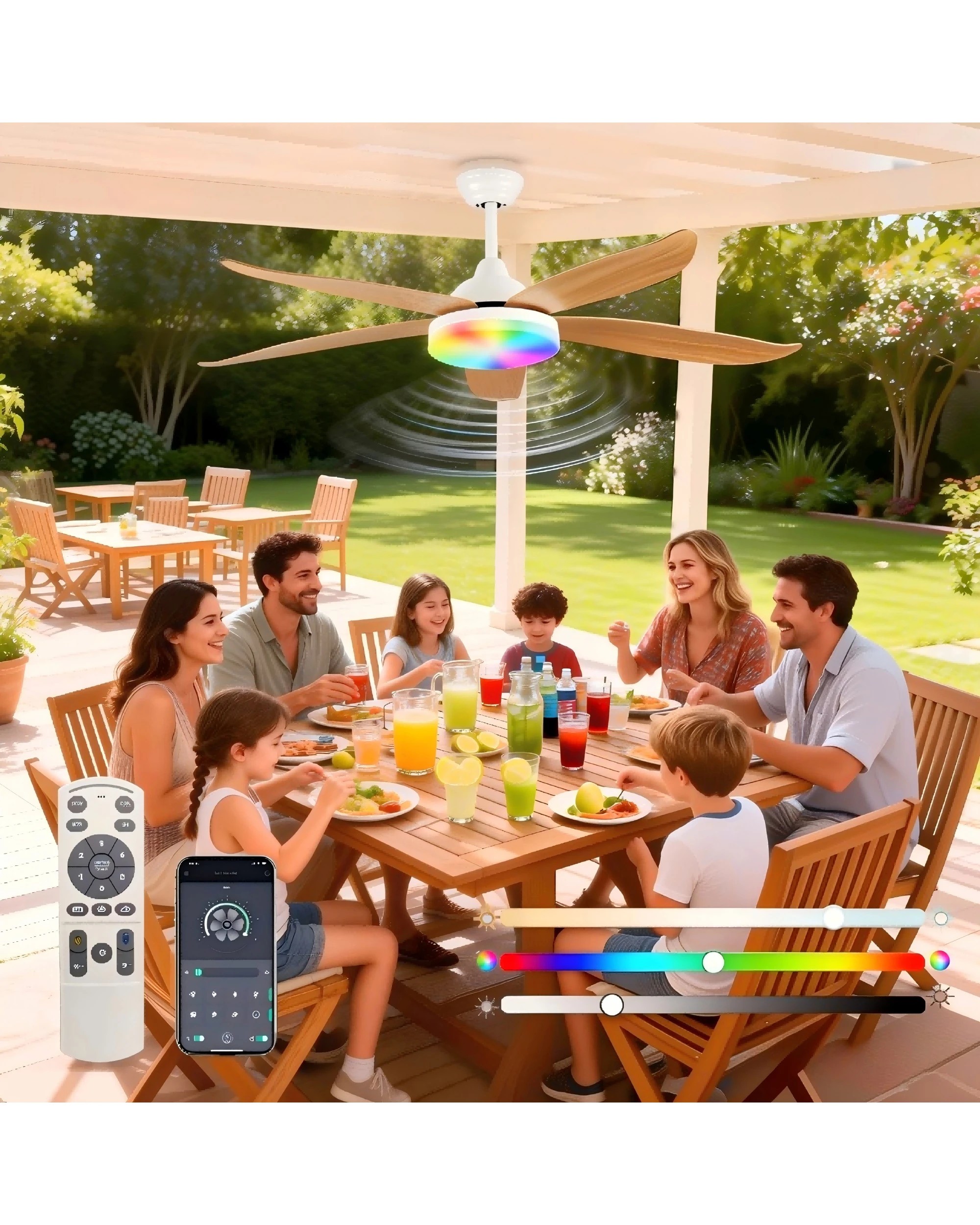 2 Advwin Ceiling Fans with RGB Color Lights 6 Speeds Remote APP Control - Brown, 2 of 7