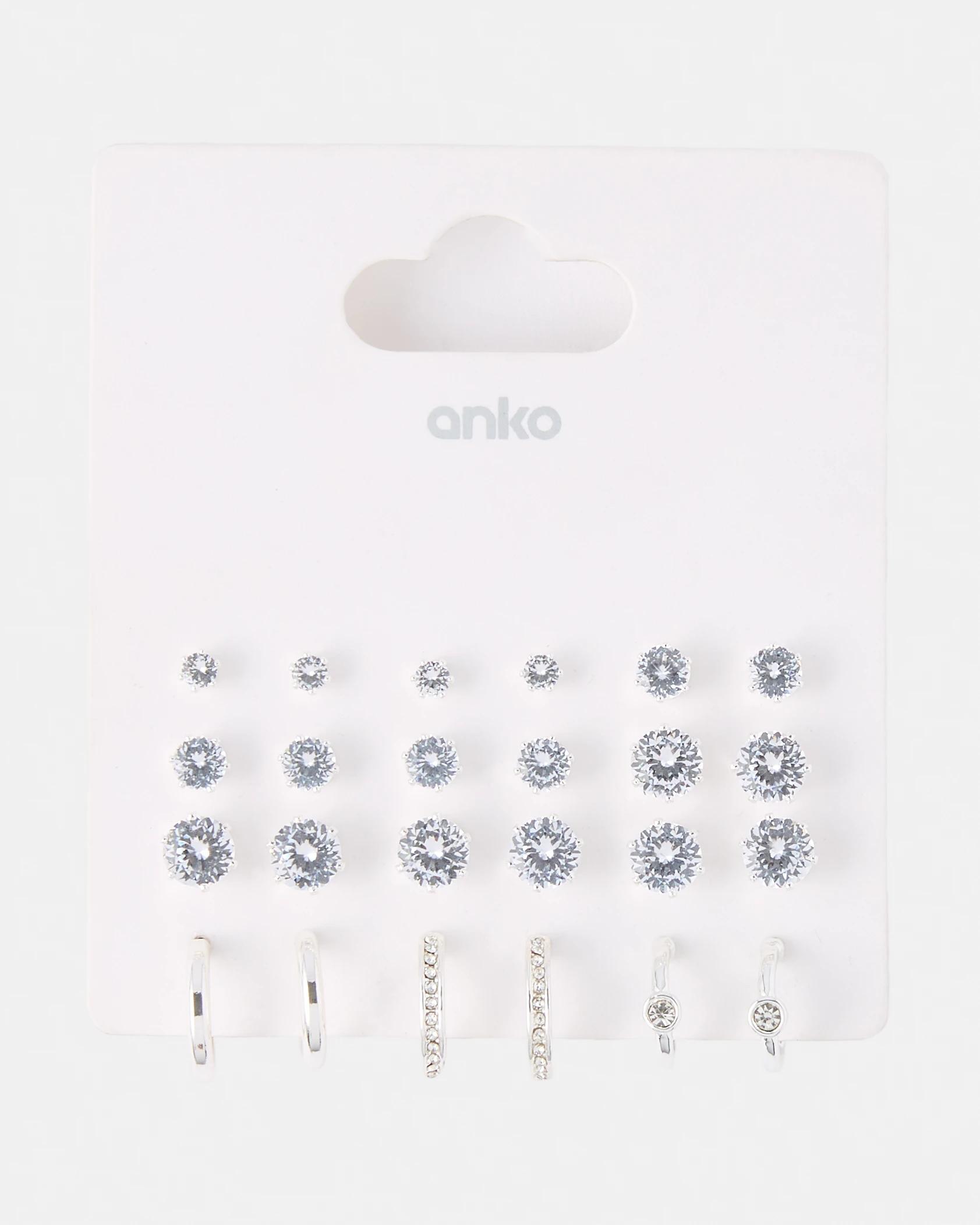 5 12 Pack Sparkly Earrings - Silver Tone Silver, 5 of 5