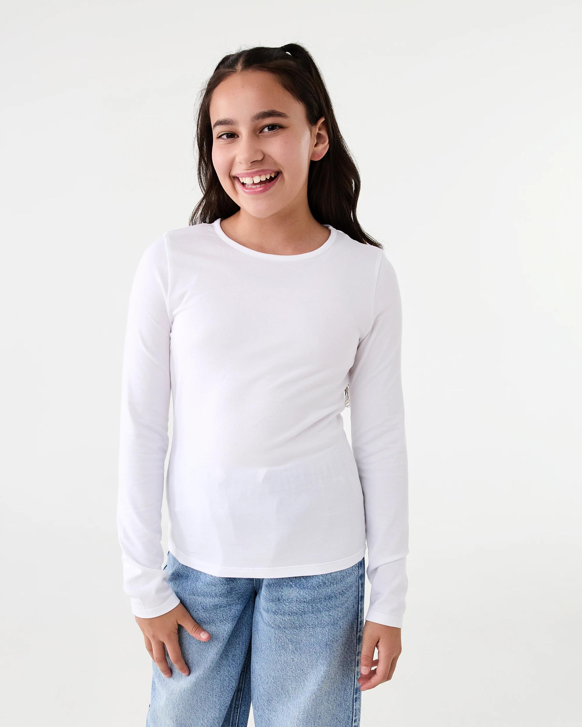1 Plain Long Sleeve T-shirt White, 1 of 6