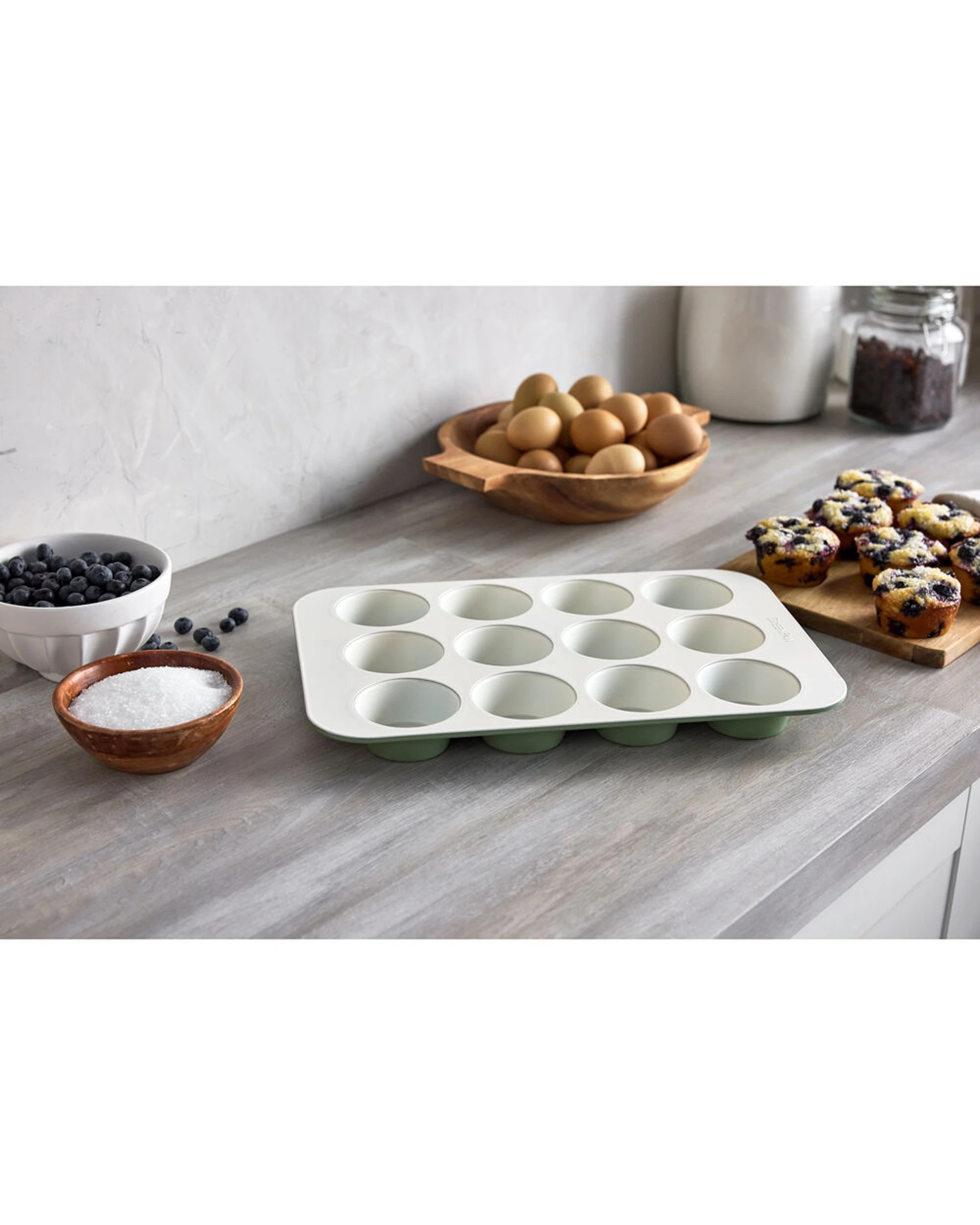 2 Greenpan Reserve 12 Cup Muffin Pan Ceramic Non-Stick Baking Tray Sage, 2 of 5