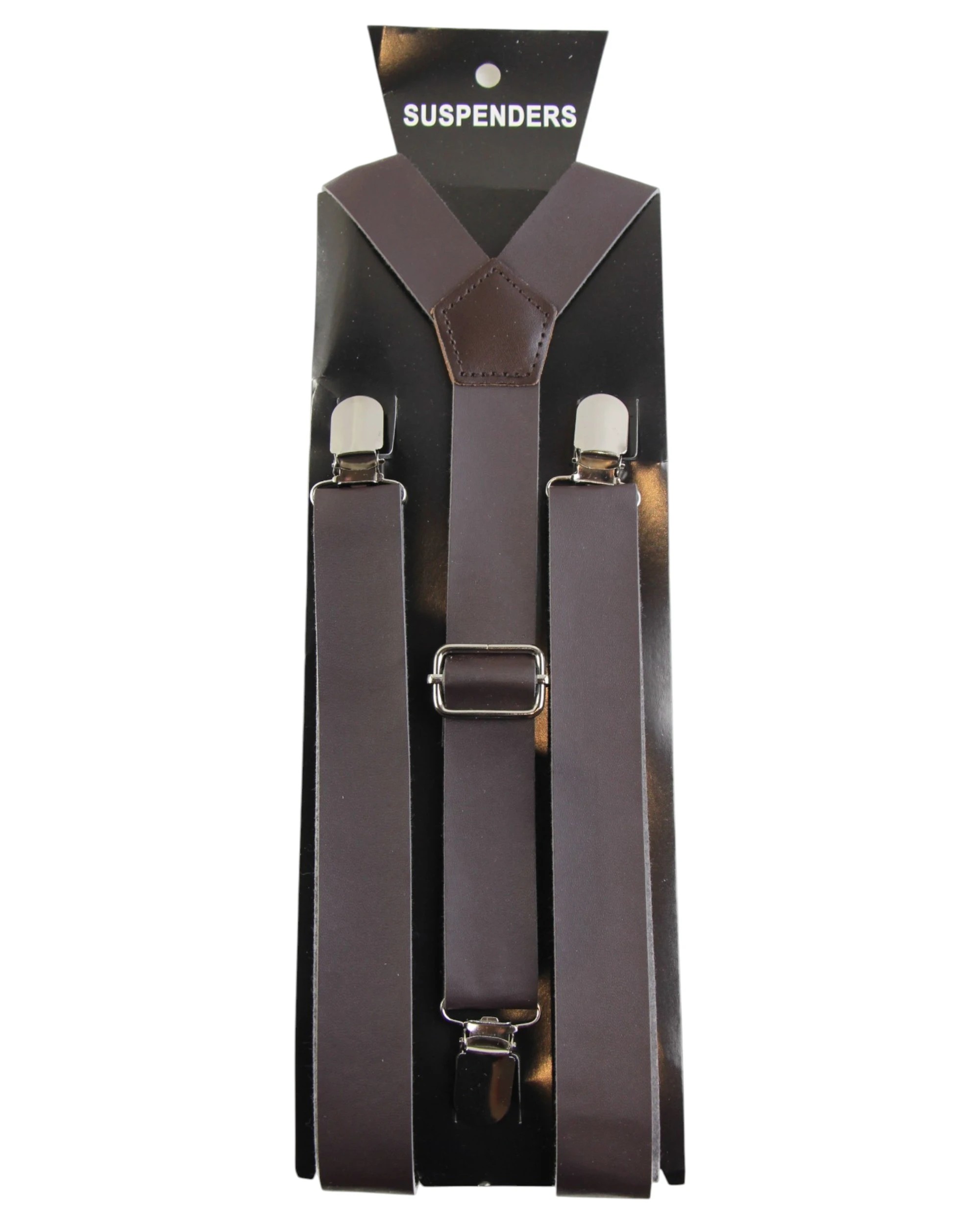 1 Zasel Mens Adjustable Faux Leather Thick Suspenders - Brown, 1 of 1