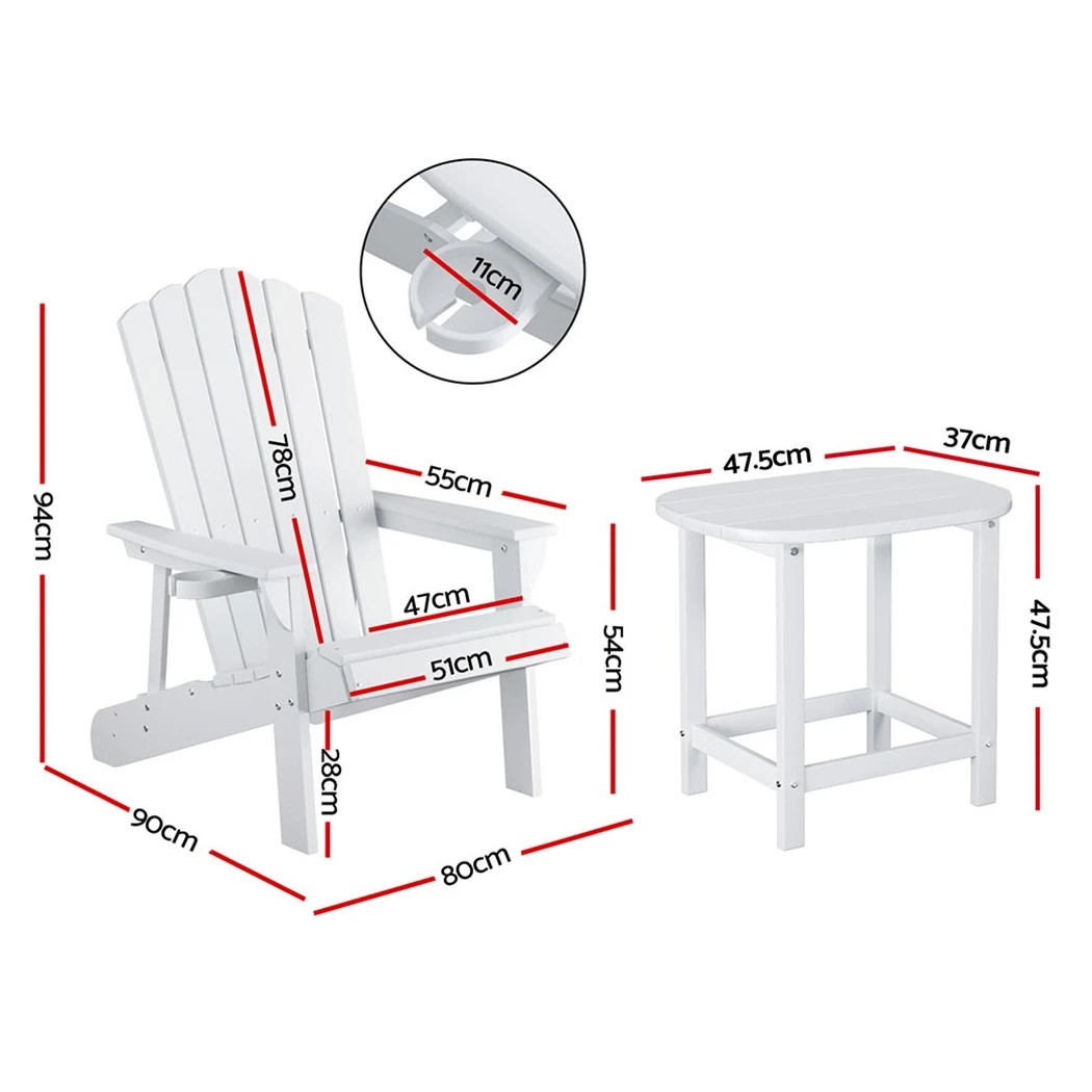 2 Gardeon Outdoor Table and Chairs HDPE Adirondack Beach Chair Sun Lounge Patio Furniture - White, 2 of 7