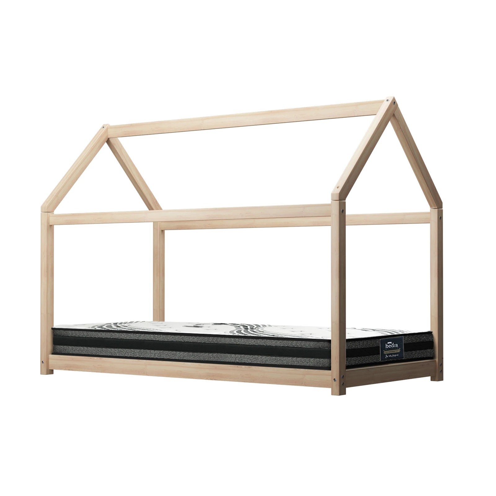 1 Oikiture Kids Single Bed Frame And Mattress Toddler House Base Wooden Montessori
 - Natural, 1 of 10