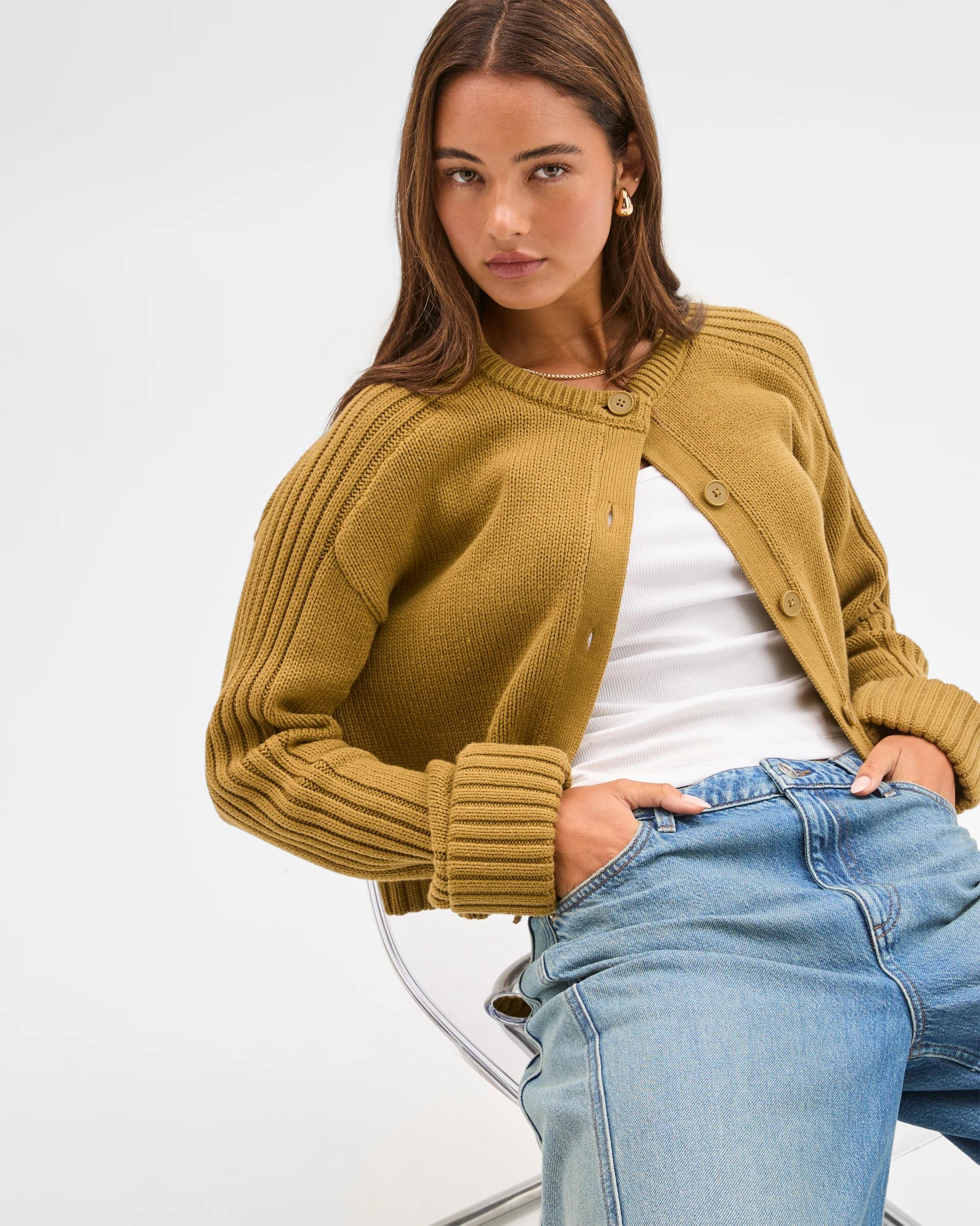 2 Lily Loves Australian Cotton Blend Knit Cardigan DARK OLIVE, 2 of 7