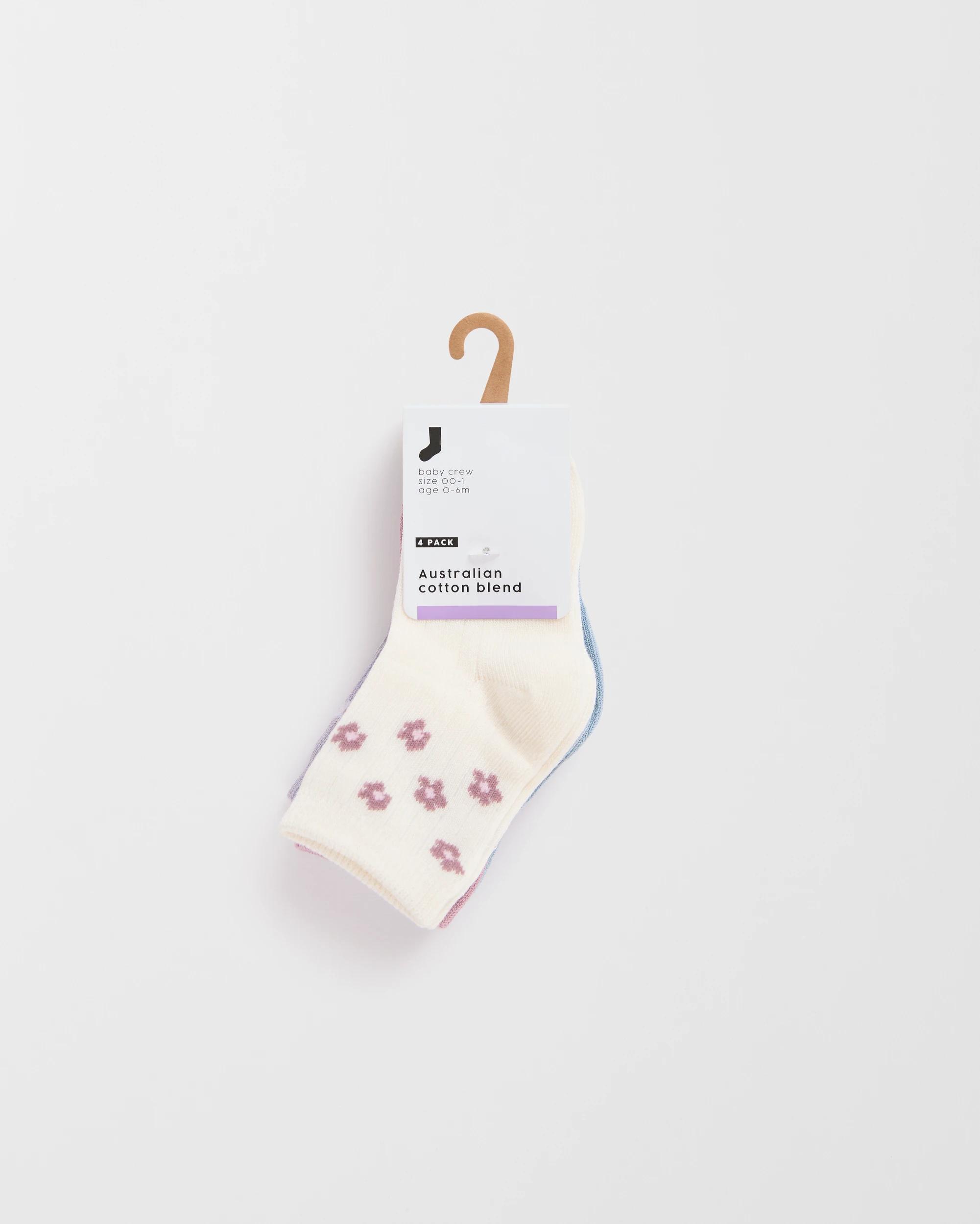 3 Target Baby Baby Australian Cotton Blend 4 Pack Rib Crew Socks LILAC FLORAL, 3 of 3