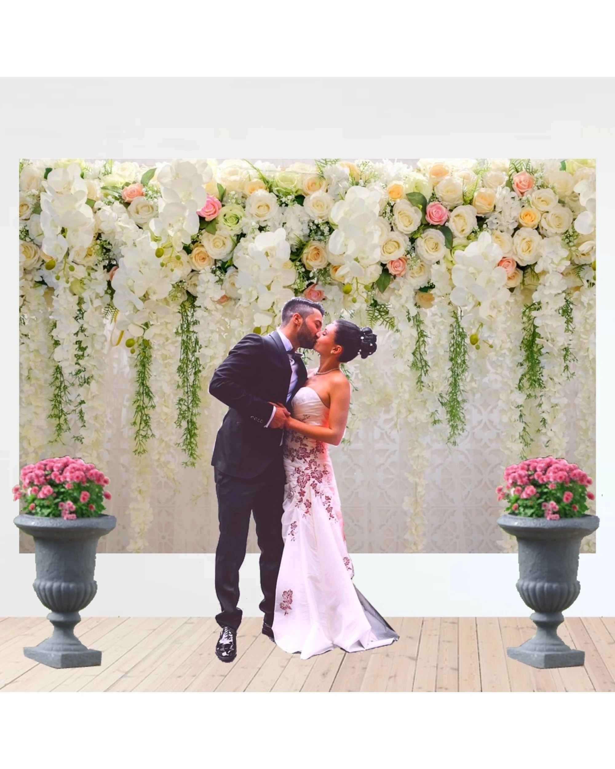 2 Partyrama White Lace Floral Curtain Large Printed Fabric Backdrop, 2 of 3