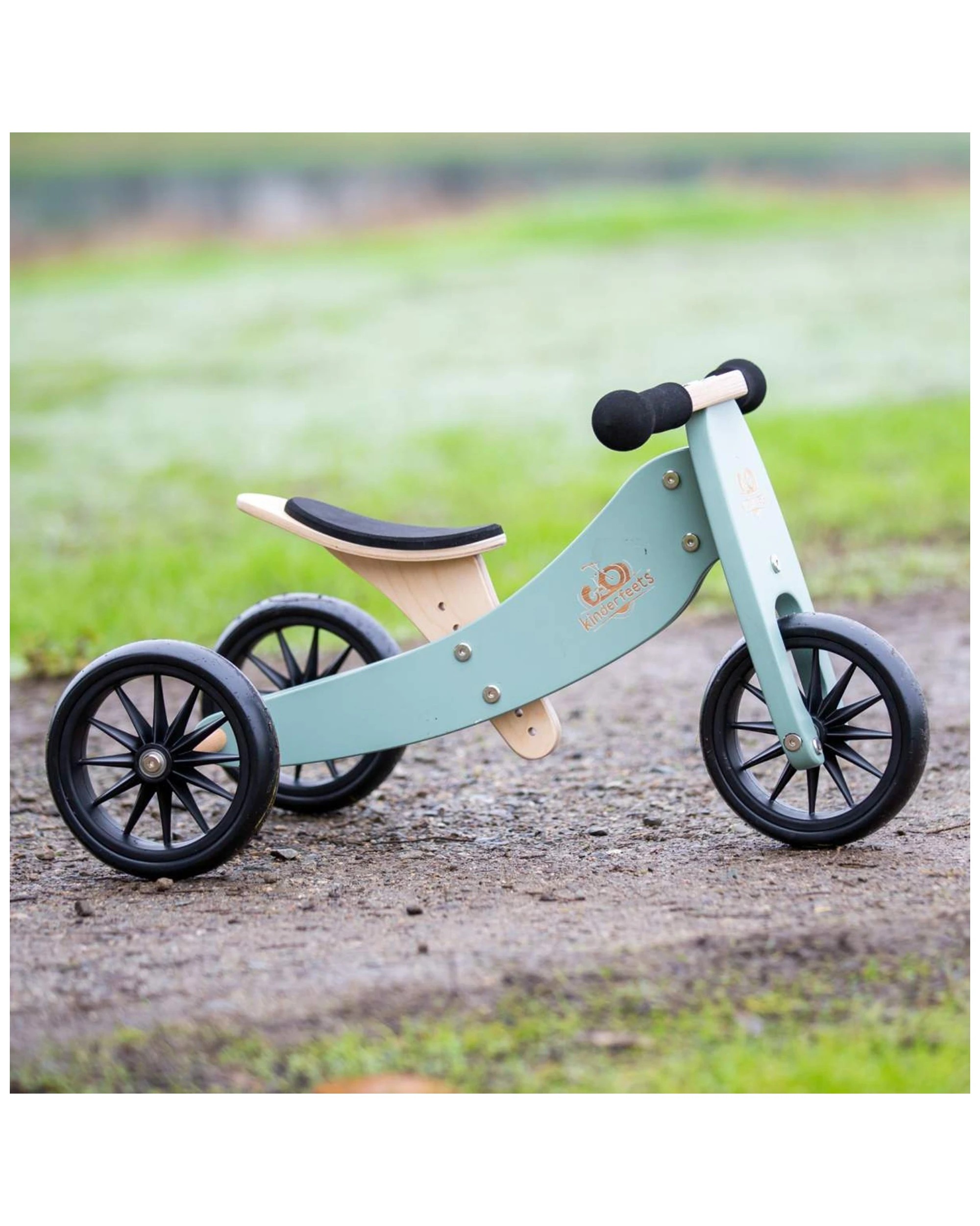1 Kinderfeets Wood Tiny Tot Balance Bike Trike Sage 24m Plus Adjustable Seat - Green, 1 of 1