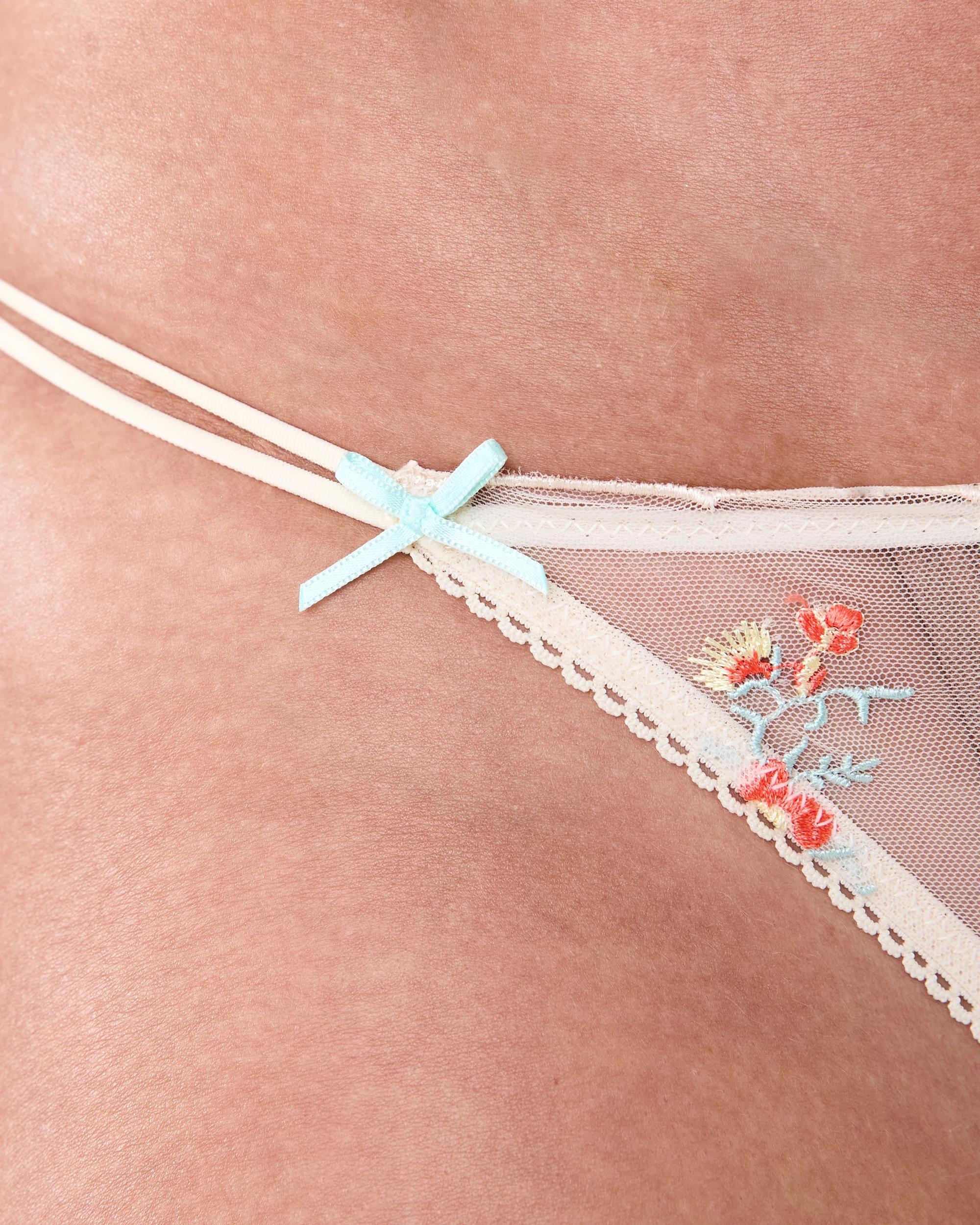 3 Co-ordinated Embroidered Mesh G-String Briefs Flrl Emb, 3 of 4