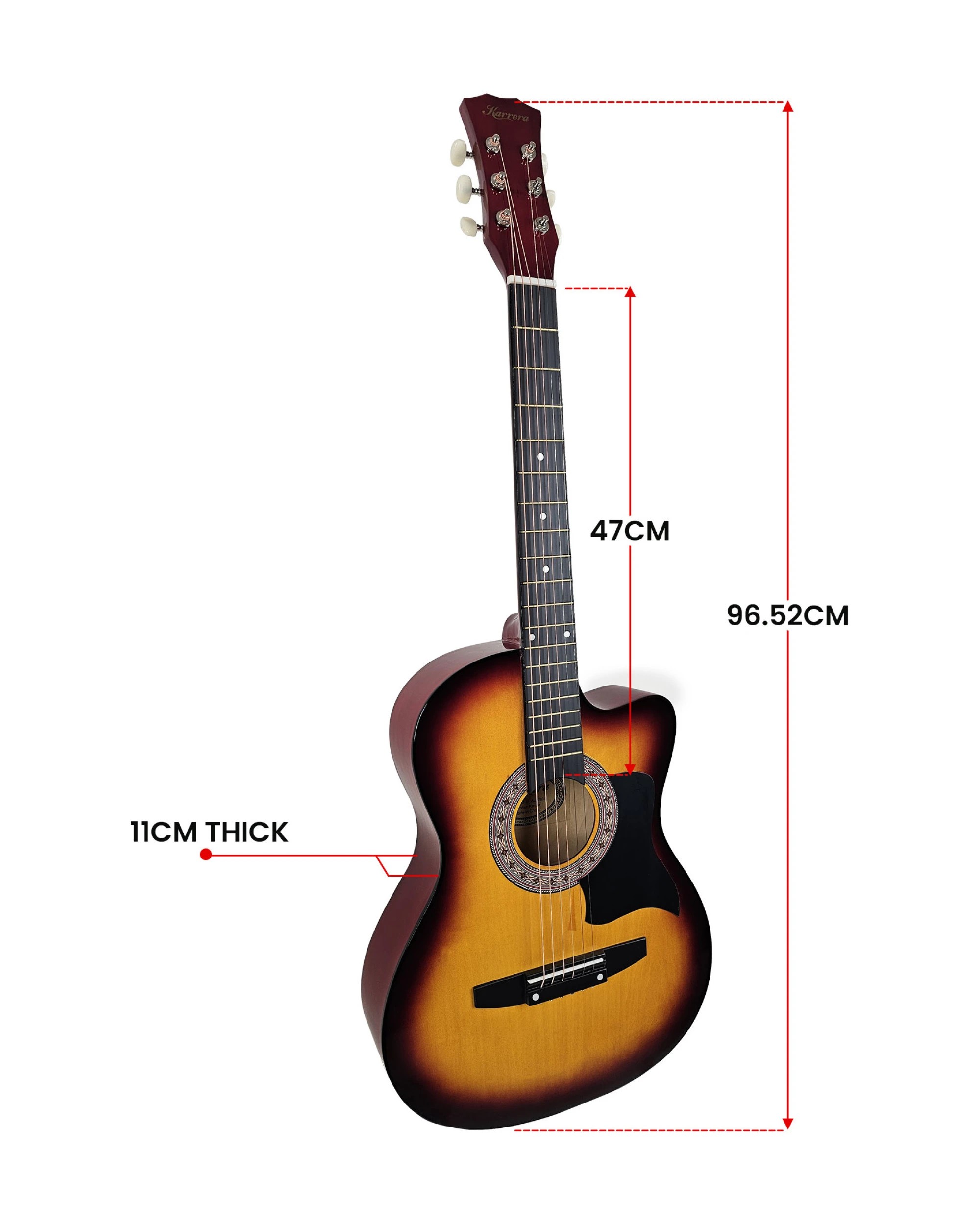2 Karrera 38in Pro Cutaway Acoustic Guitar with Bag Strings, 2 of 7