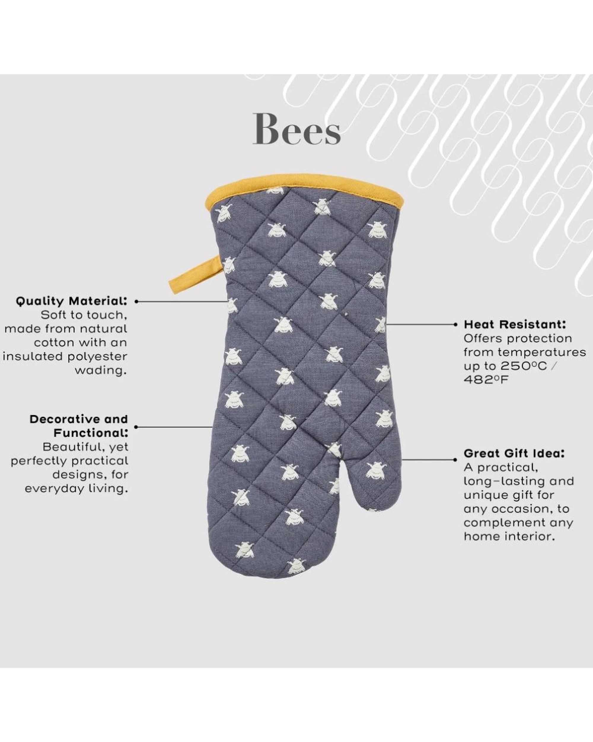 2 Ulster Weavers Gauntlet Oven Glove Bees Blue  37 x 20cm, 2 of 2