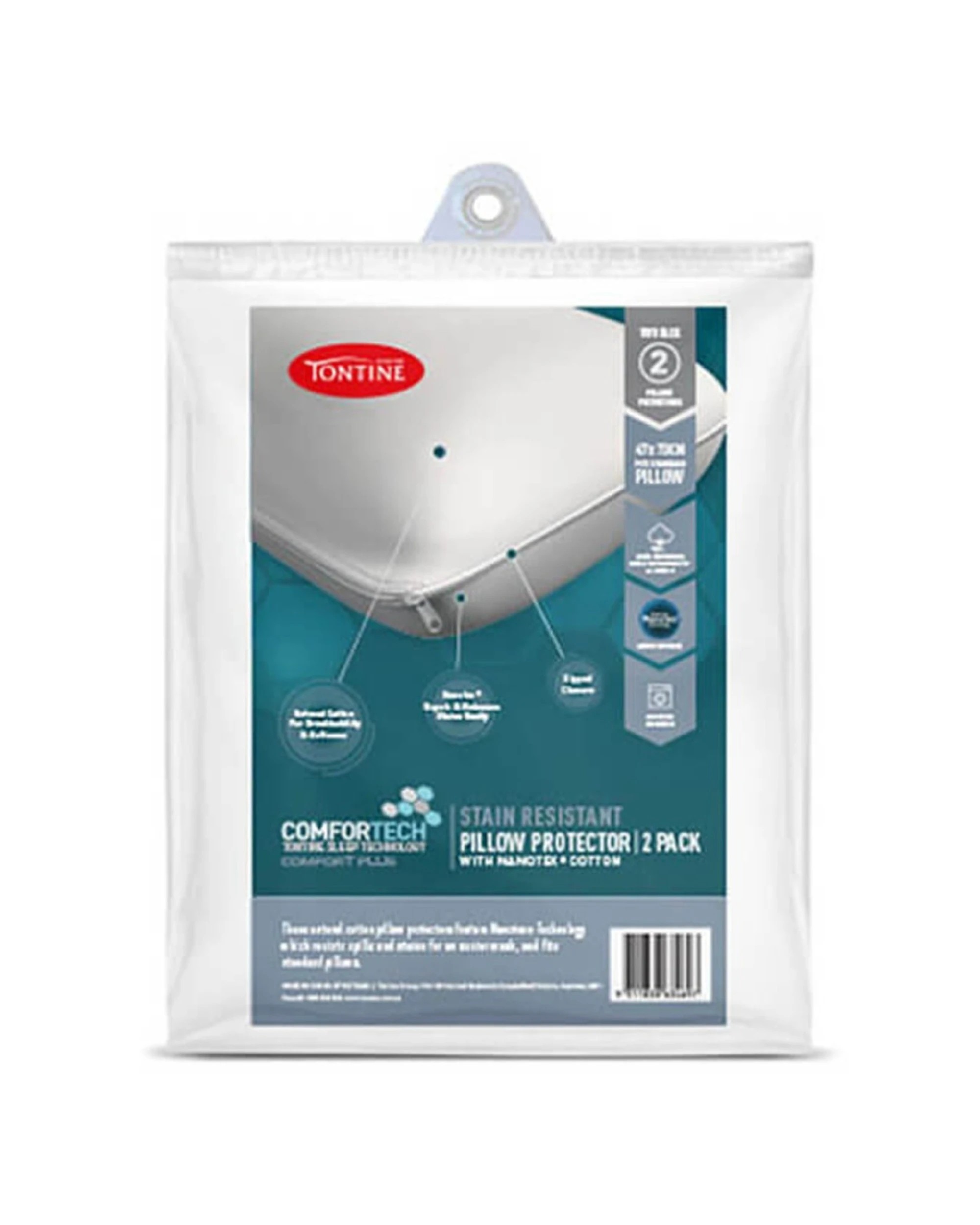 1 Tontine Comfortech Stain Resistant Pillow Protector 2PK - White, 1 of 2