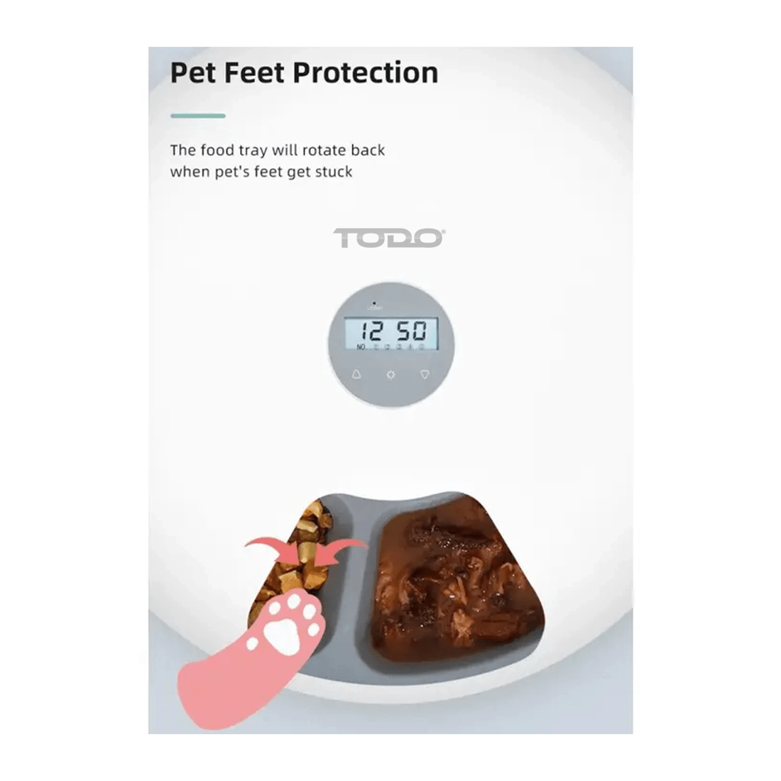5 TODO Automatic Pet Feeder 180ml x6 Meal Digital Lcd Dog Cat Food Bowl Timer White, 5 of 8