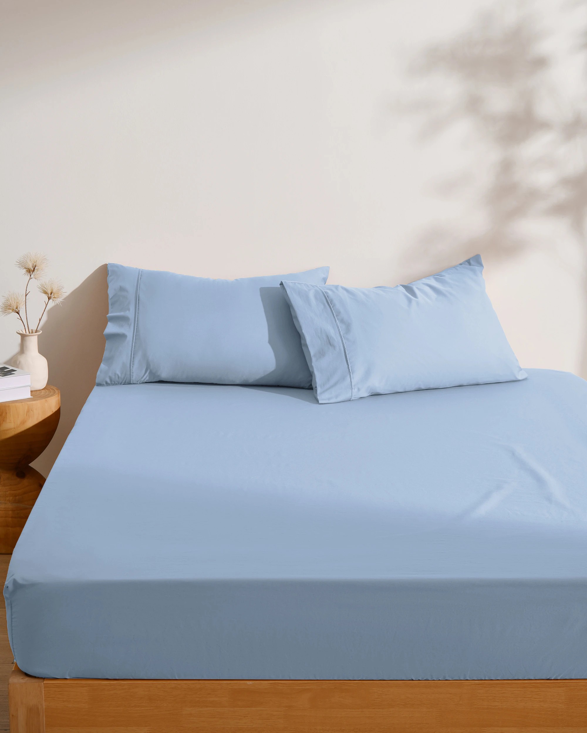 2 Dreamaker 250TC Cotton & Recycled Polyester Blend Fitted Sheet Set - King Single Bed - Pale Blue, 2 of 5