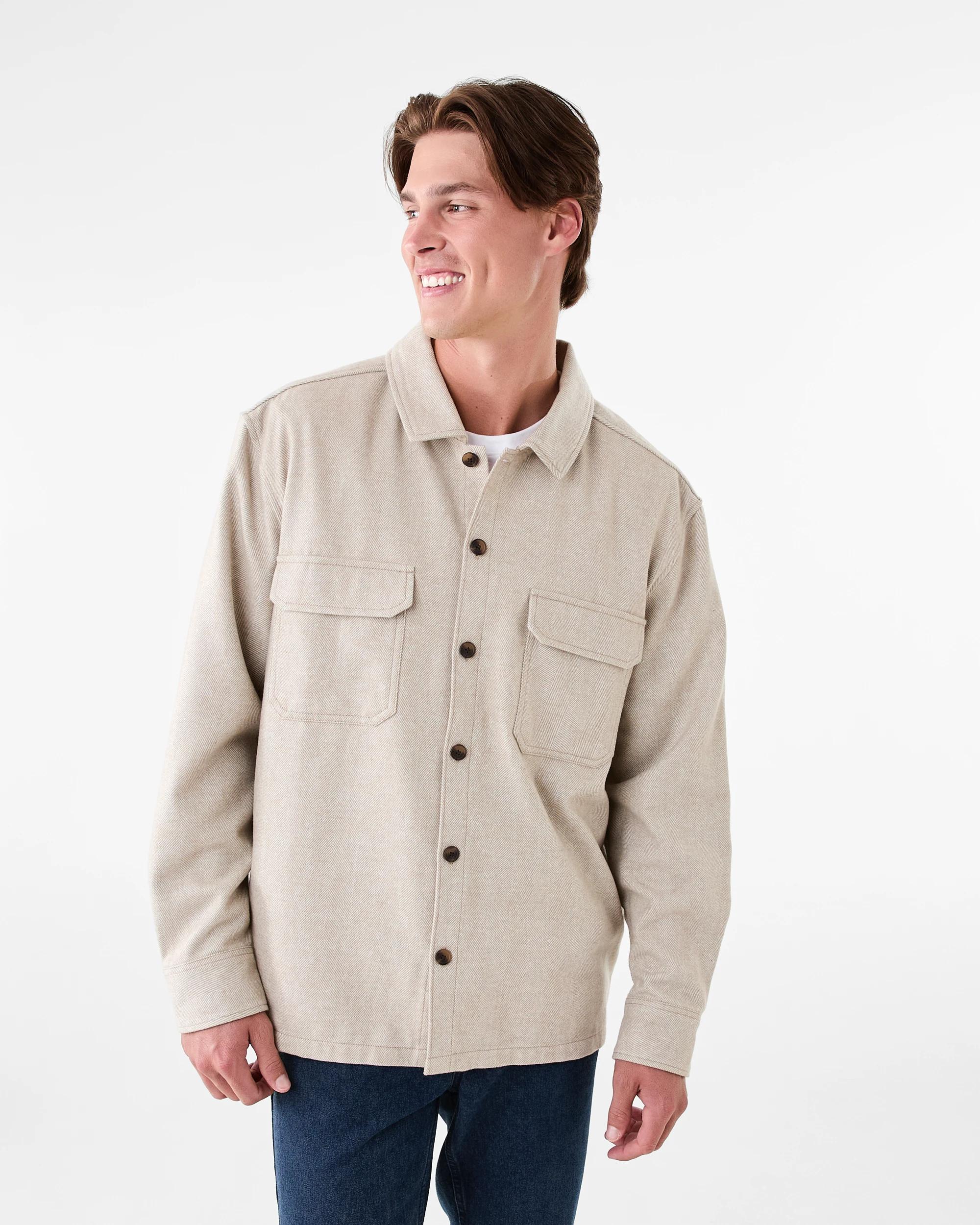 2 Long Sleeve Herringbone Shirt Bge Ntrl, 2 of 8