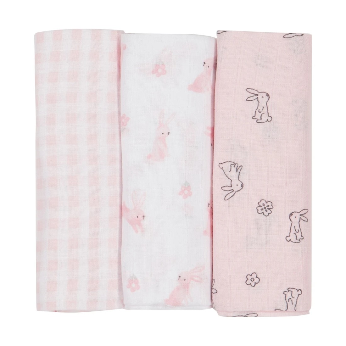 1 3 Pack Organic Cotton Muslin Wraps - Bunny, 1 of 6