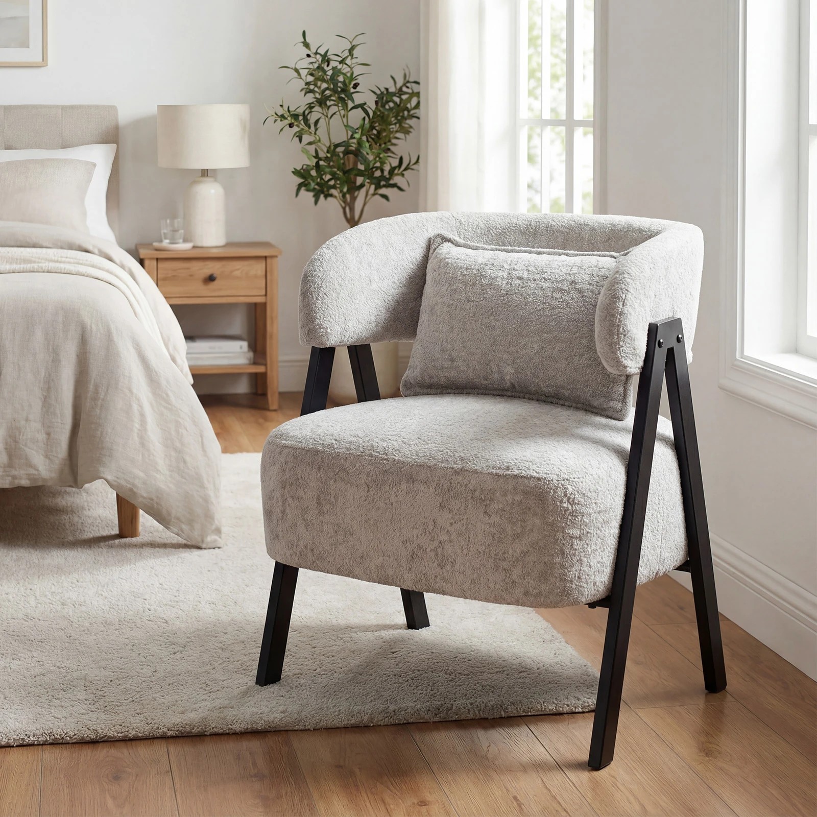 2 Costway Accent Chair Faux Rabbit Fur Armchair Upholstered Leisure Chair w/Lumbar Pillow Home Office, 2 of 4