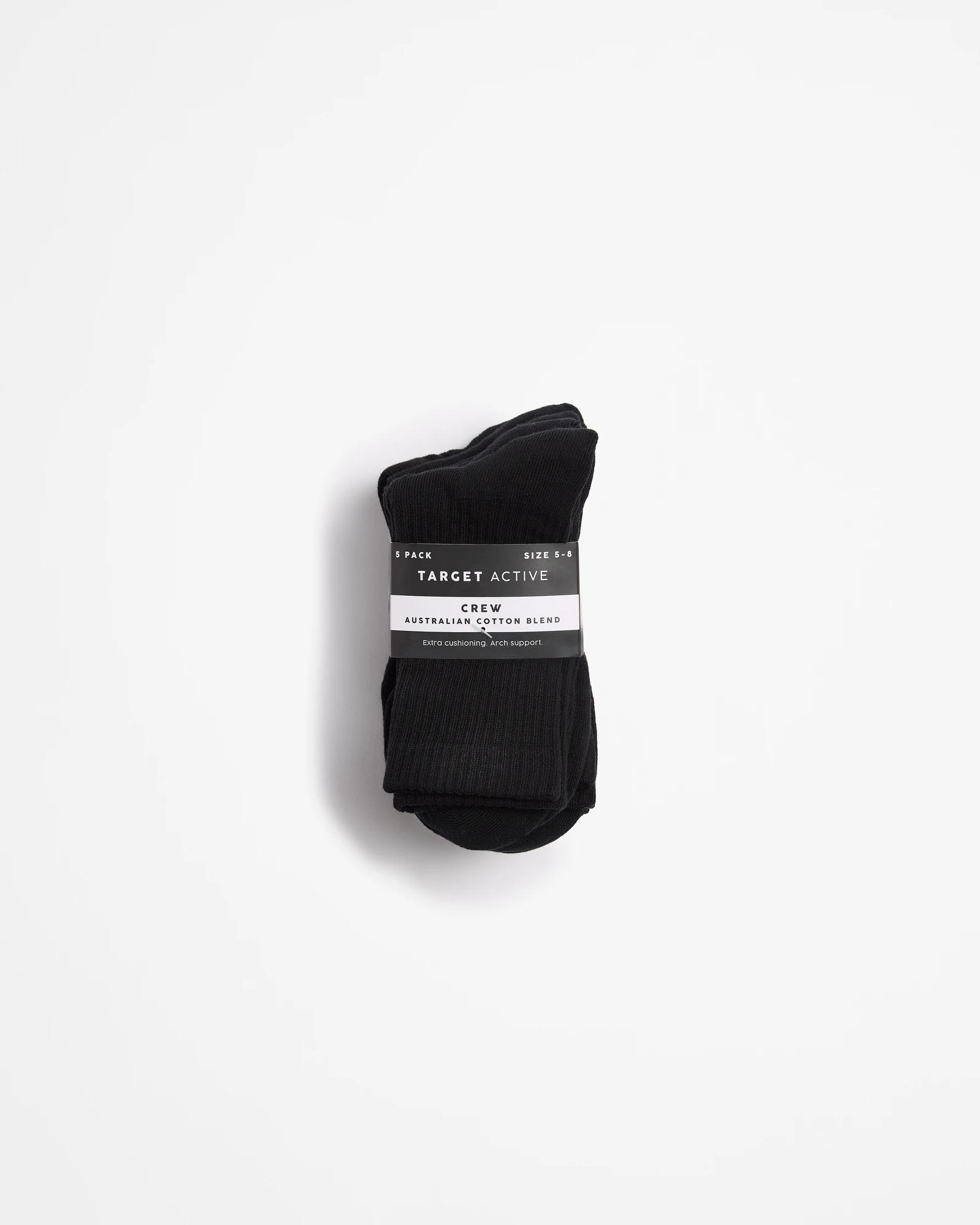 3 Target Active Australian Cotton Blend 5 Pack Cushioned Crew Socks BLACK, 3 of 3